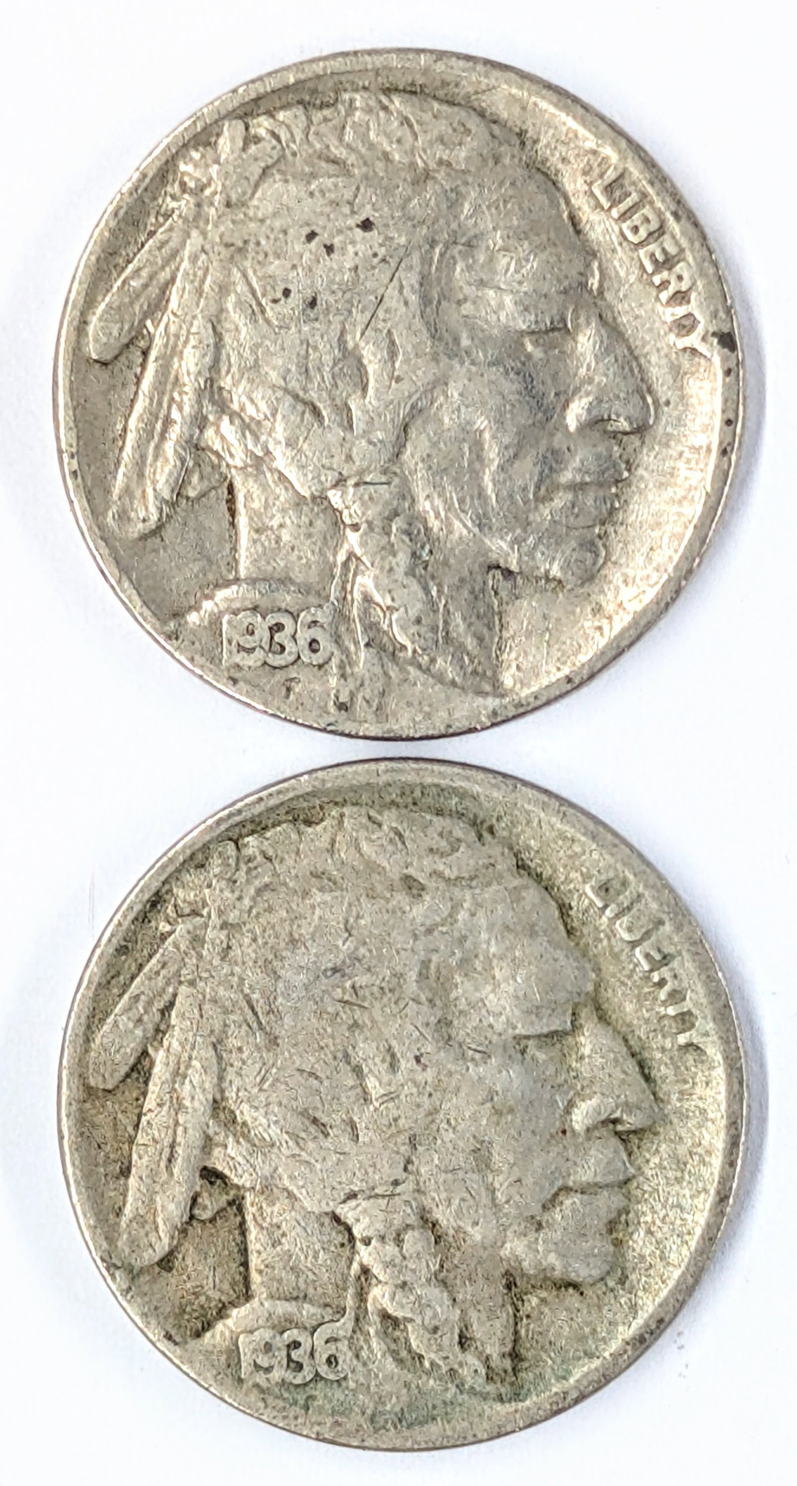Lot of 2 Buffalo Head Nickels - 1936 P/D: Coin