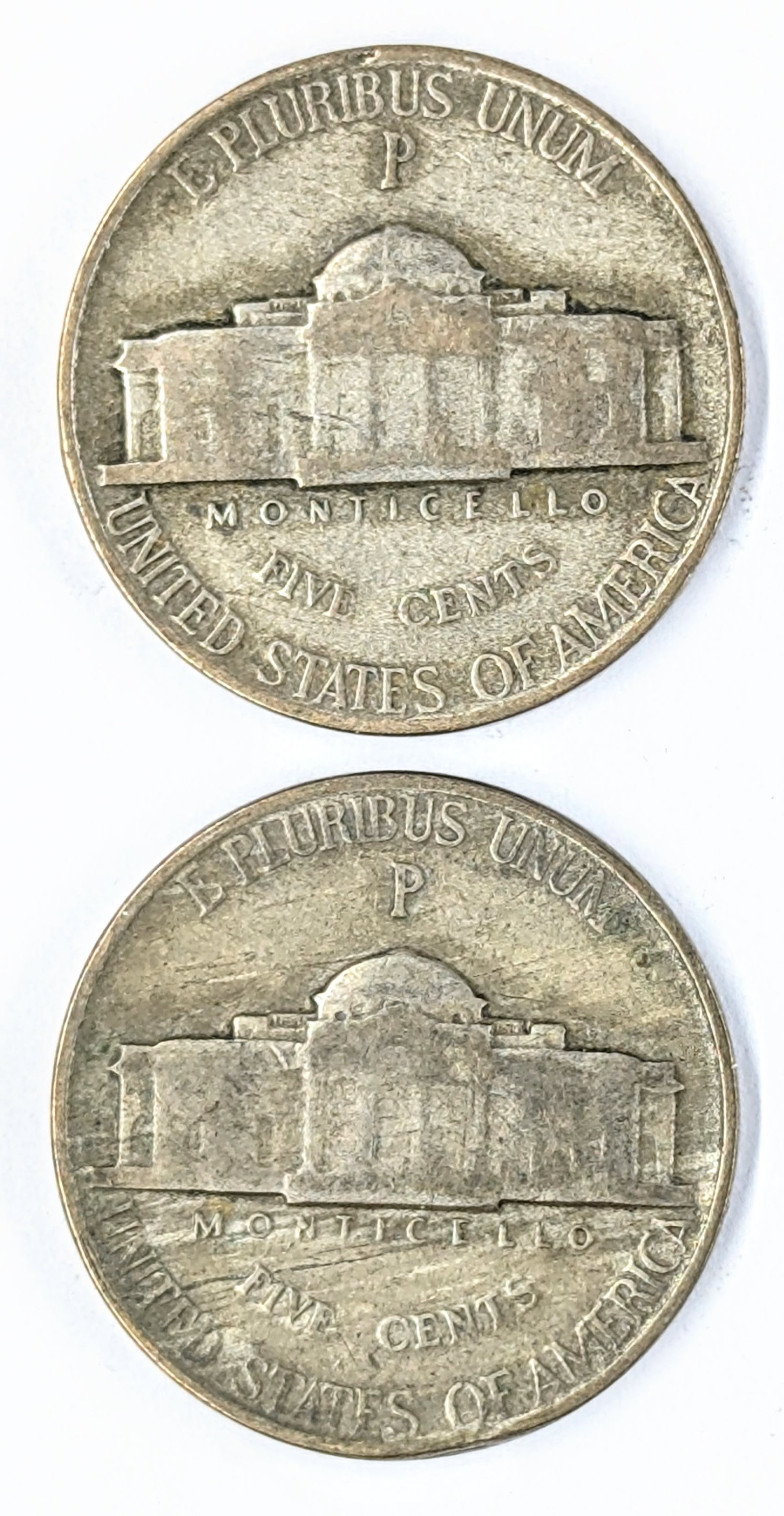 Lot of 2 Silver War Nickels - 1943-P, 1944-P - 2