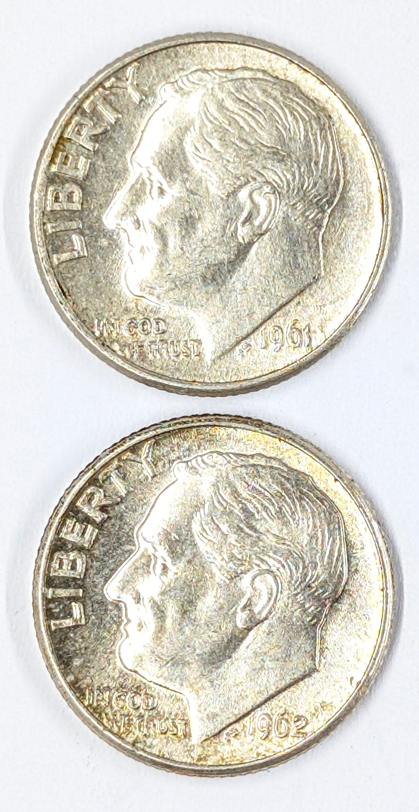 Lot of 2 Silver Roosevelt Dimes - 1961-D, 1962-D: Silver