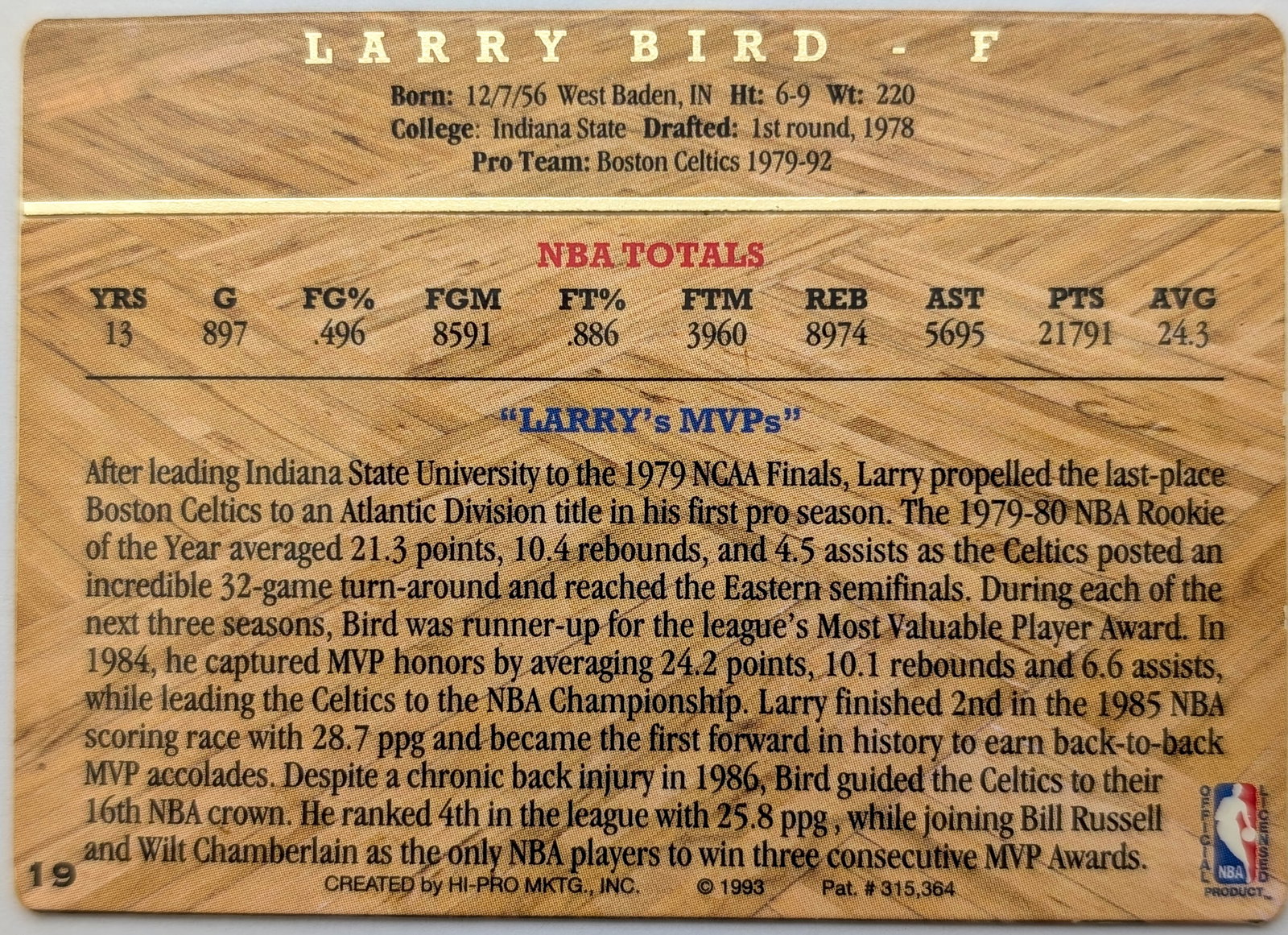 Lot of 3 NBA Larry Bird Trading Cards - 3