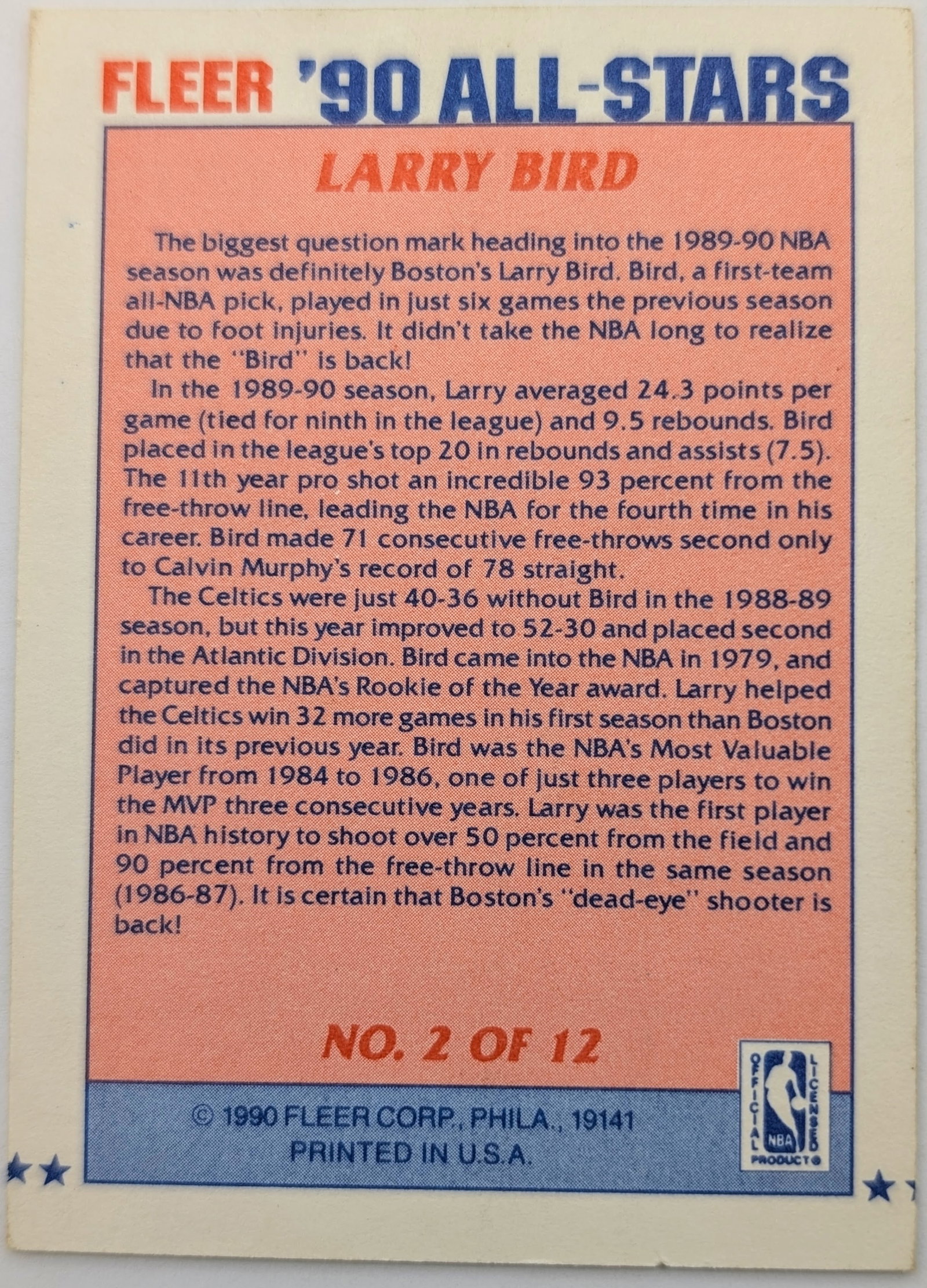 Lot of 3 NBA Larry Bird Trading Cards - 5