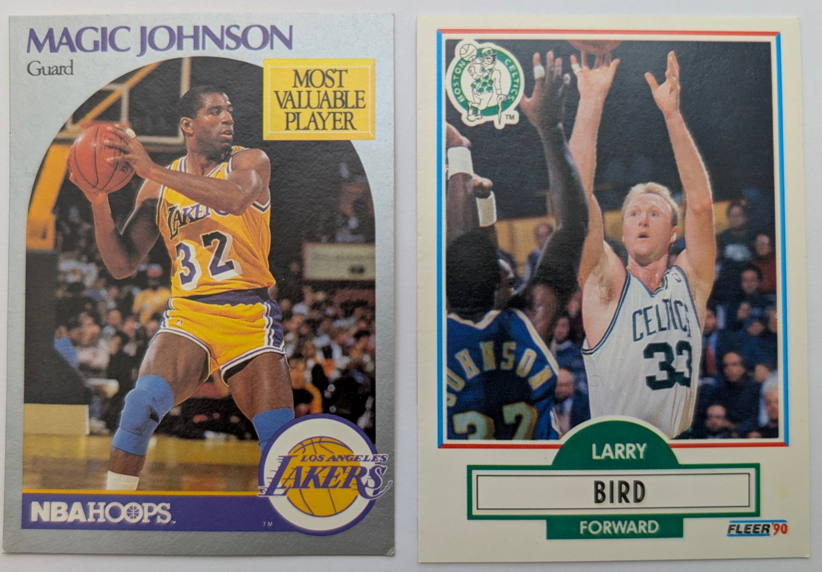 Lot of 6 NBA Trading Cards-Earvin Johnson, Tom Chamber, Clyde Drexler, Larry Bird - 3