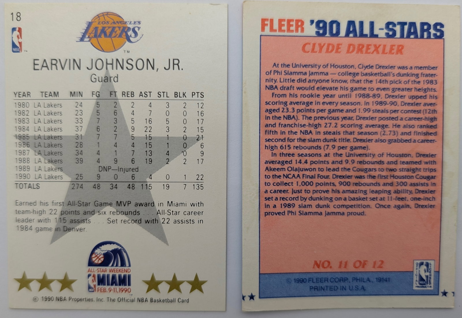 Lot of 6 NBA Trading Cards-Earvin Johnson, Tom Chamber, Clyde Drexler, Larry Bird - 6