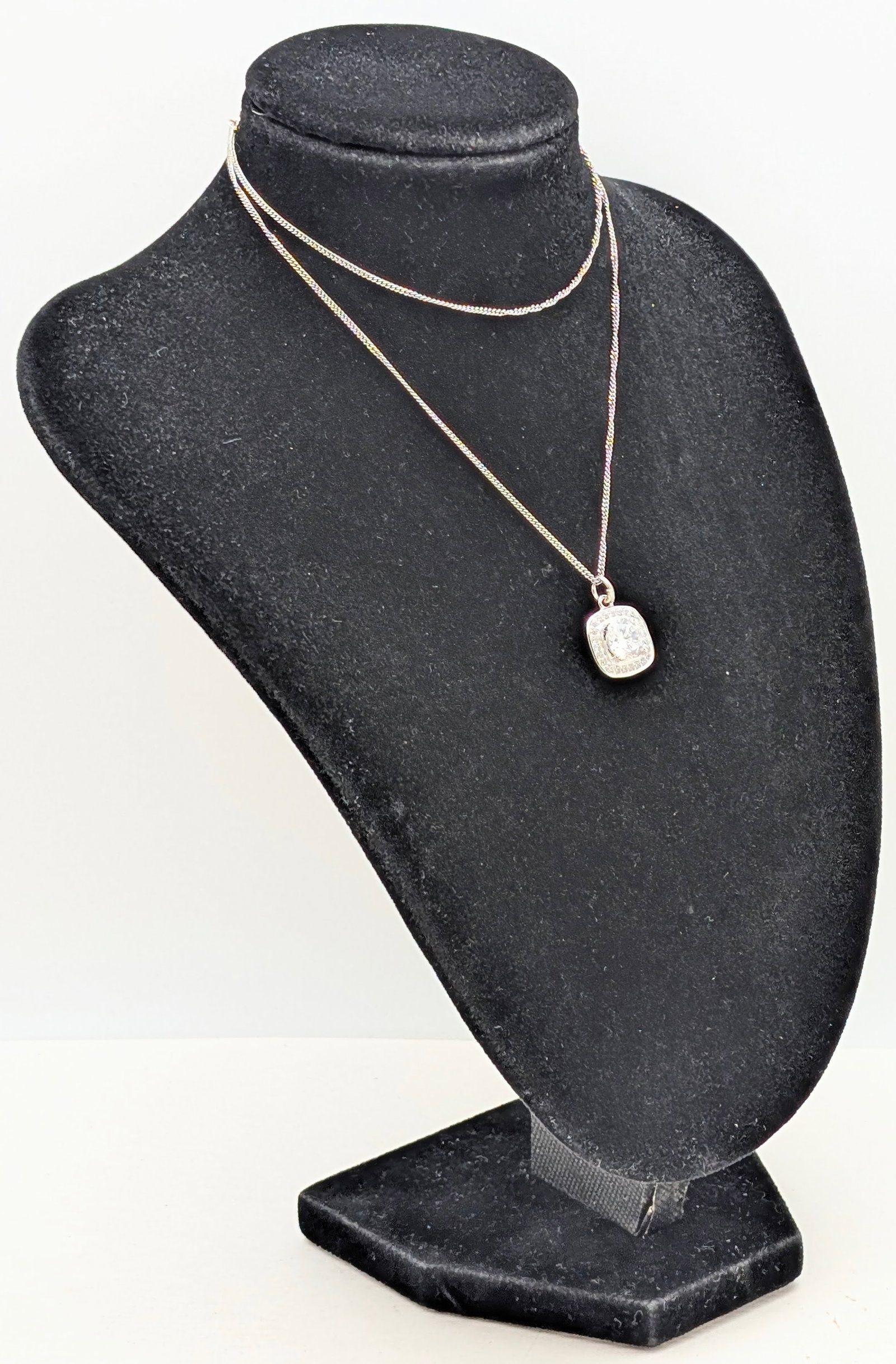 Sterling Silver Cubic Zirconia Square Pendant Ladies Necklace - 2