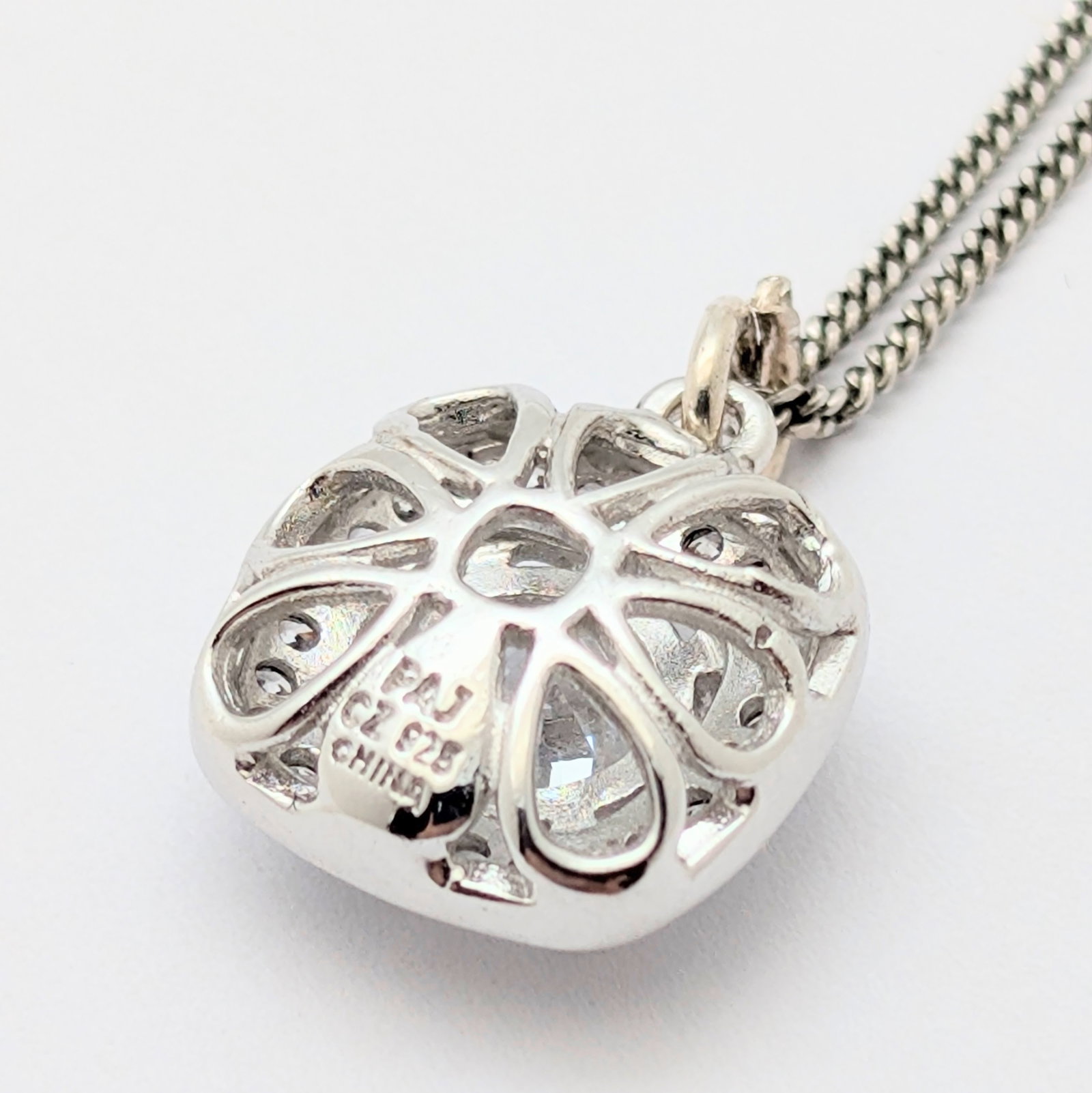 Sterling Silver Cubic Zirconia Square Pendant Ladies Necklace - 4