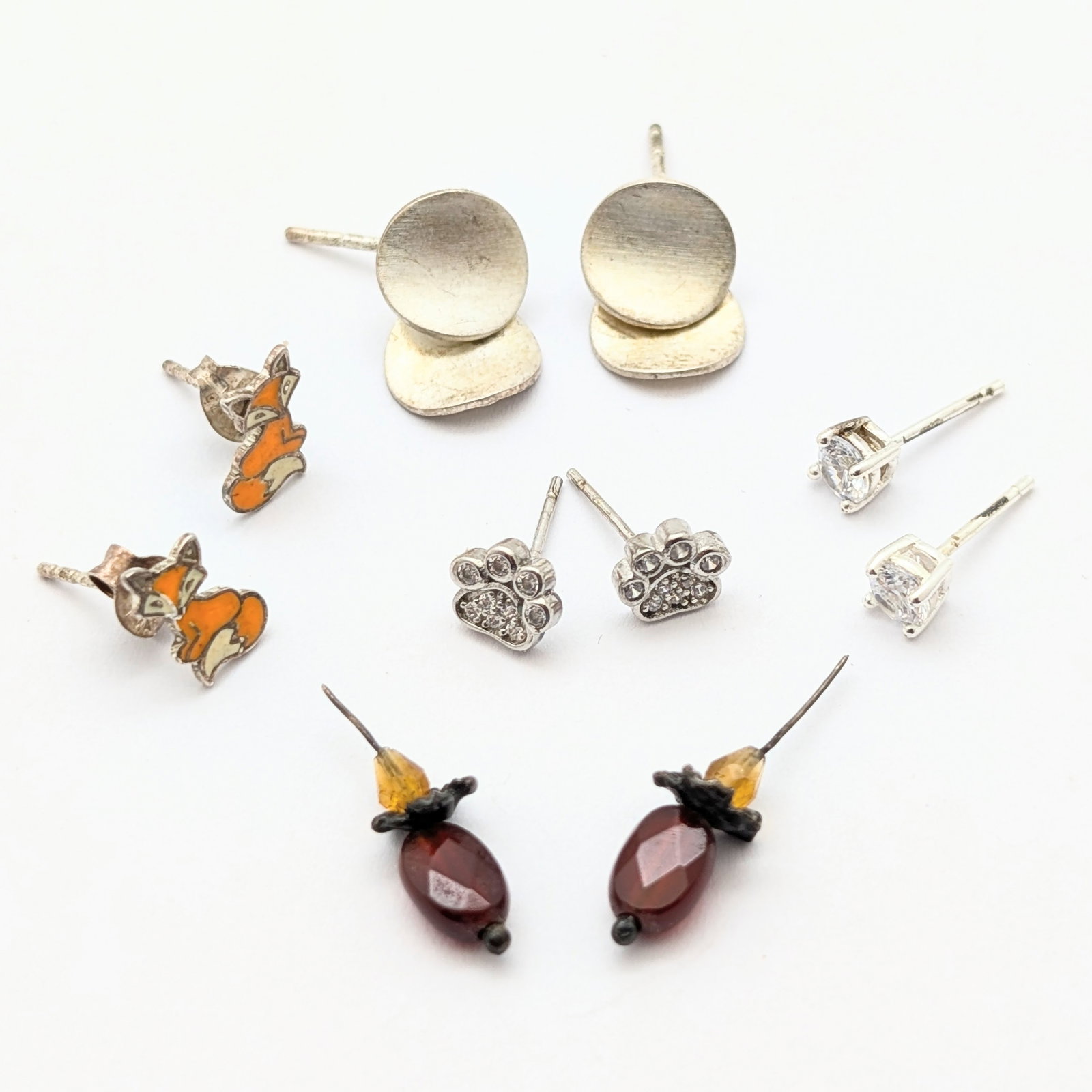 Lot of 5 Sterling Silver Earrings - Clemson, Fox, etc.: Jewelry