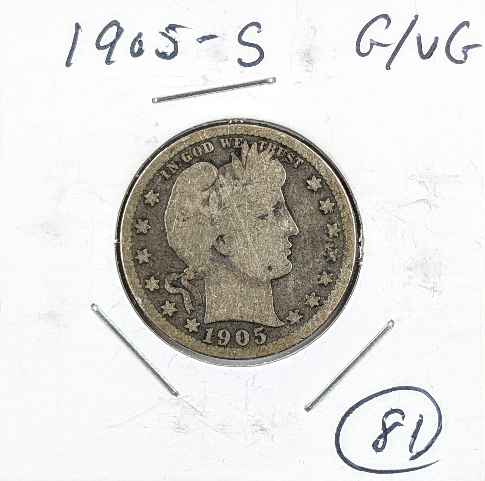 1905-S Silver Barber Quarter: Silver