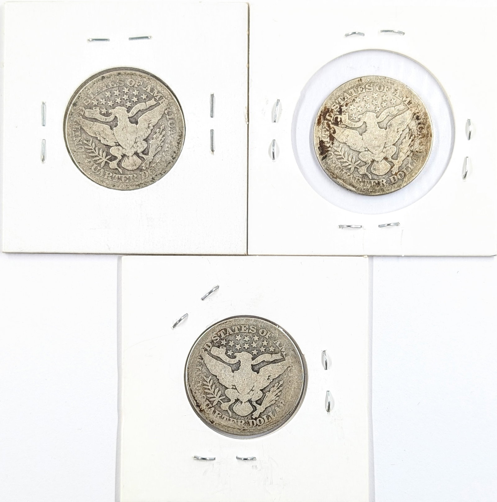 Lot of 3 Silver Barber Quarters - 1909, 1911, 1915 - 2