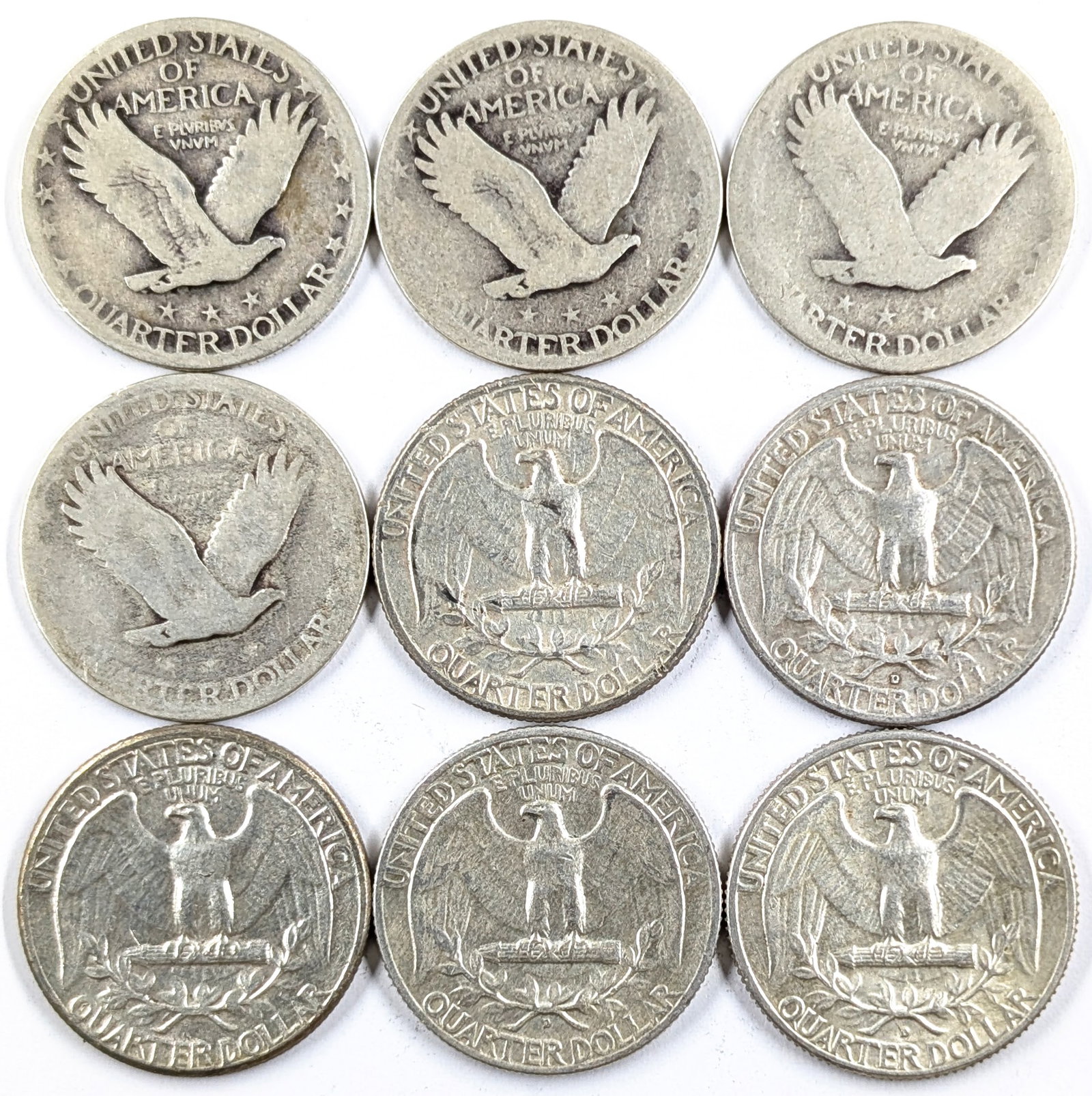Lot of 9 Silver Quarters - Standing Liberty & Washington - 2