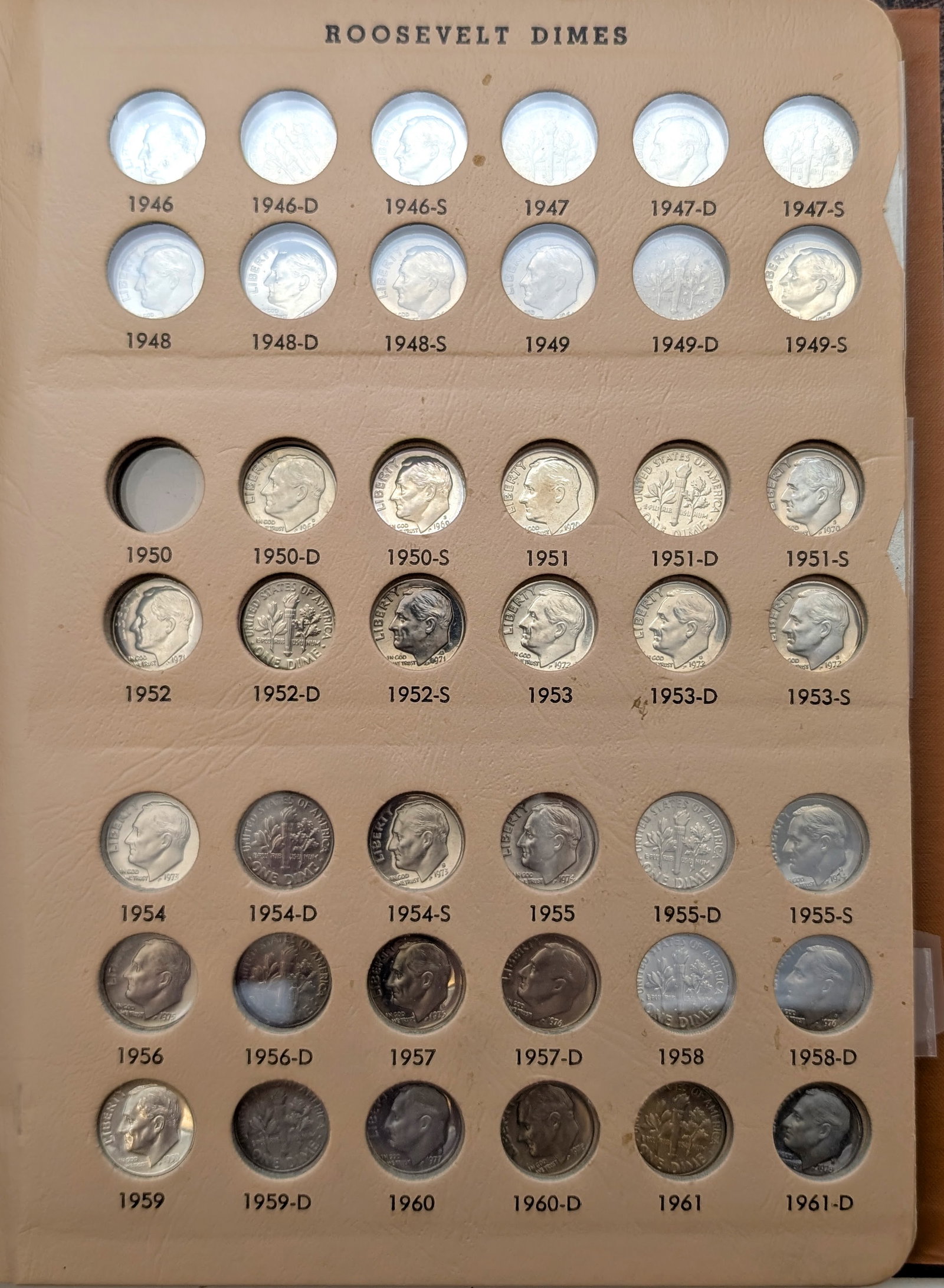 Dansco Roosevelt Dimes 1946-1980 Book w/ 44 Dimes - 7 Silver Dimes, Mostly Proofs - 2