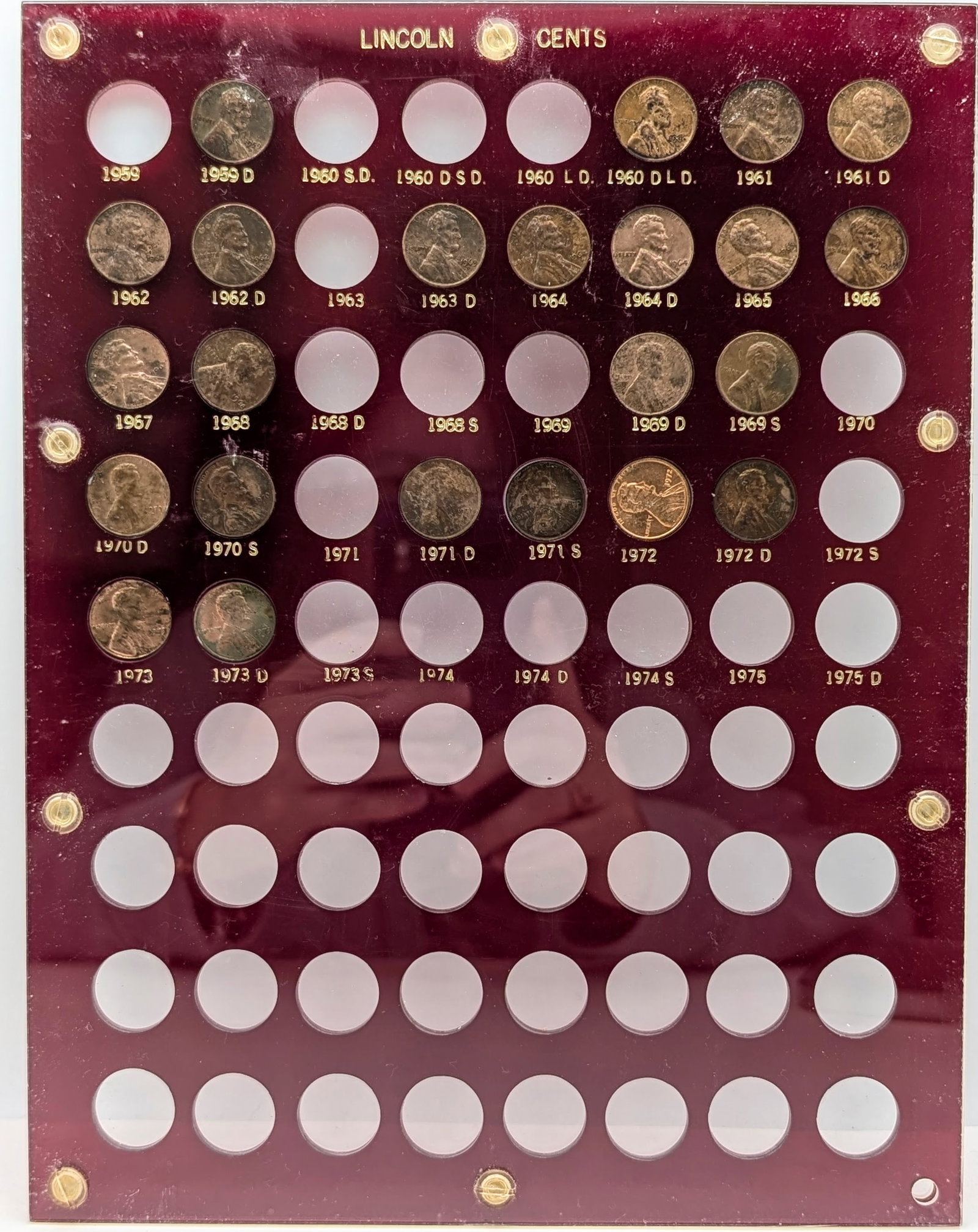 Capitol Lincoln Cent Case 1959-1975 w/ 23 Cents (1 of 2)