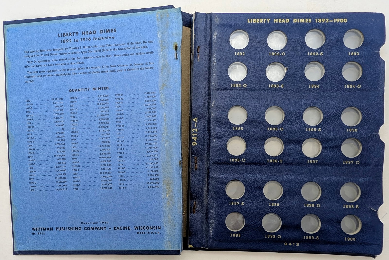 Lot of 4 Empty Coin Books - Indian Head Cents(2), Liberty Head Nickels, Liberty Dimes - 2
