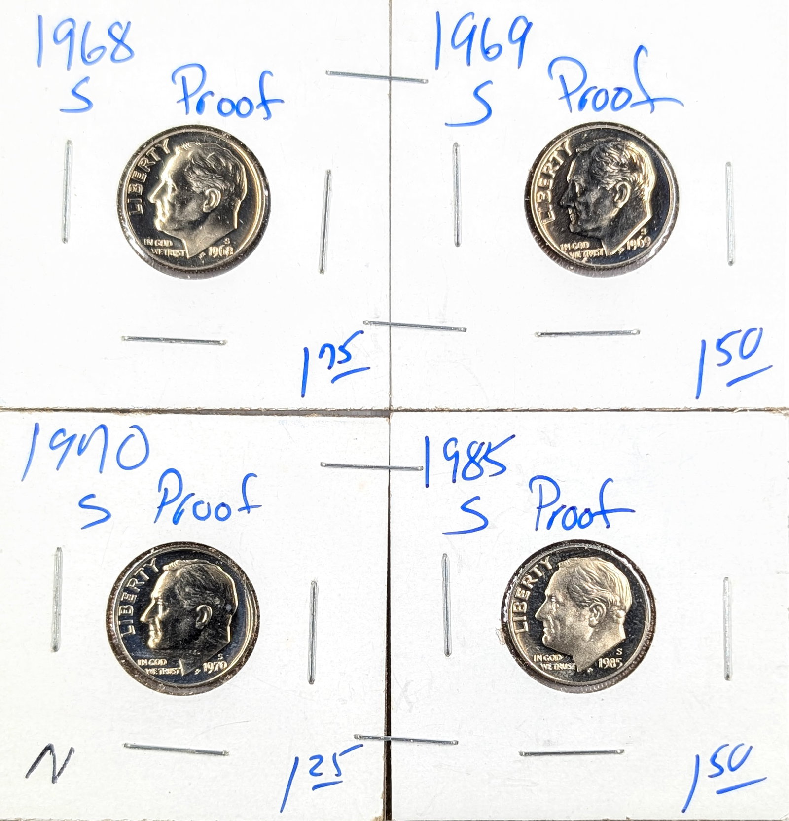 Lot of 4 Proof Roosevelt Dimes - 1968-1985: Coin