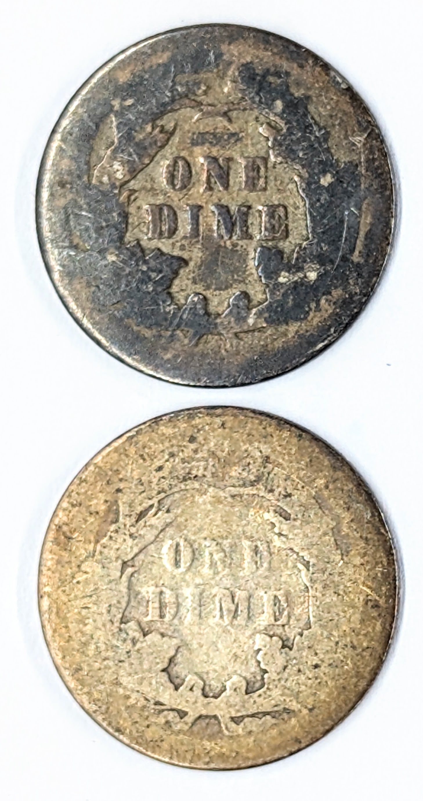 Lot of 2 Silver Seated Liberty Dimes - 1877, 1889 - 2
