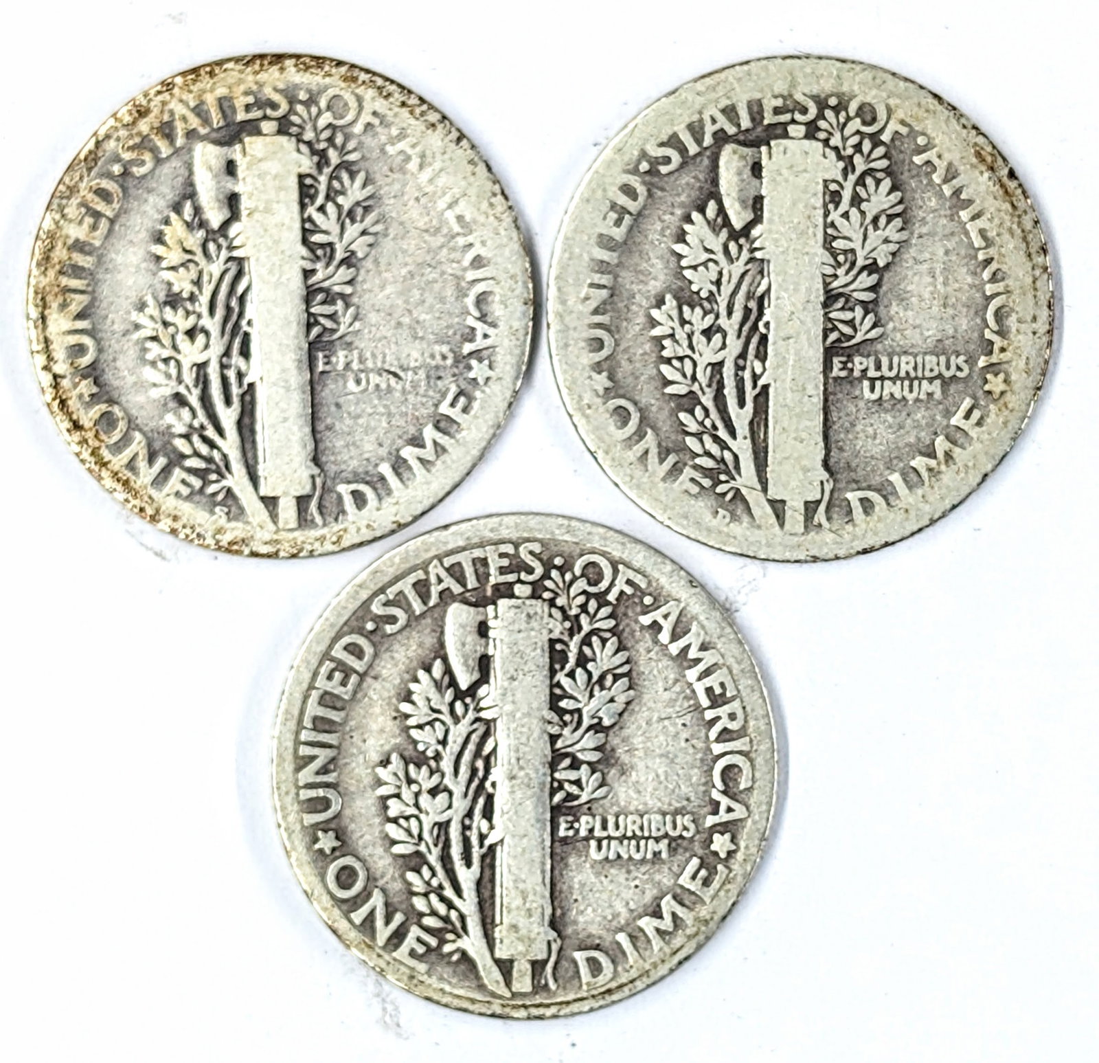 Lot of 3 Silver Mercury Dimes - 1917 P/D/S - 2