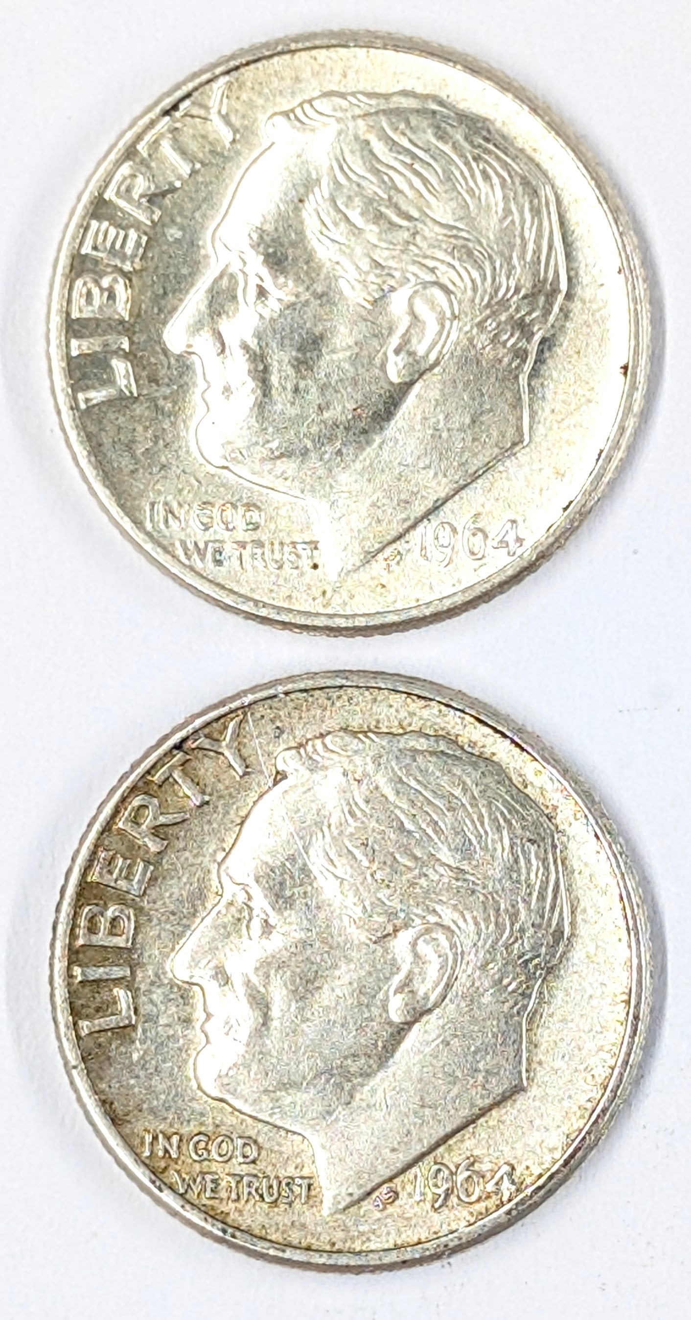 Lot of 2 Silver Roosevelt Dimes - Both 1964-D: Silver