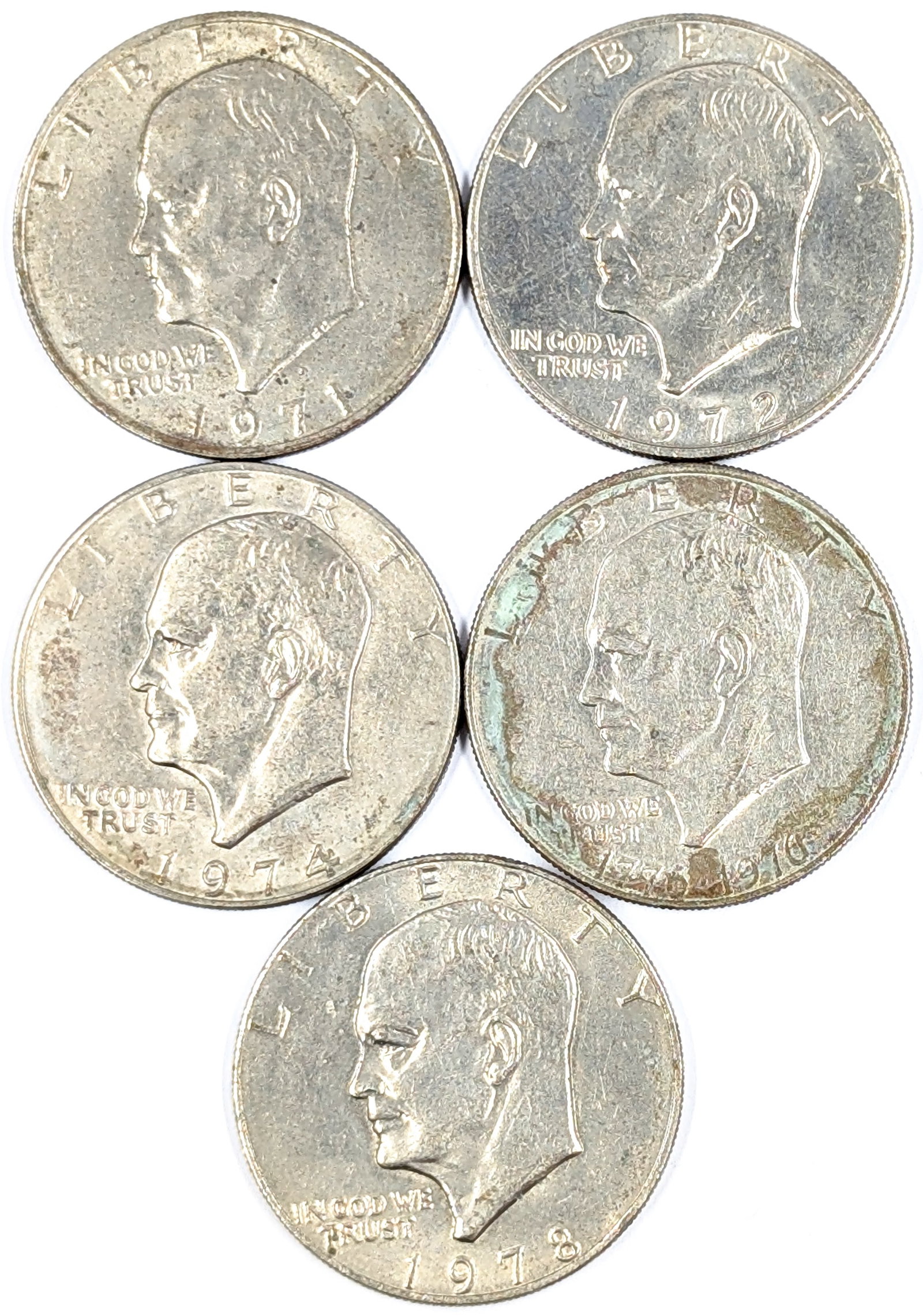 Lot of 5 Eisenhower "Ike" Dollars - 1971-1978: Coin
