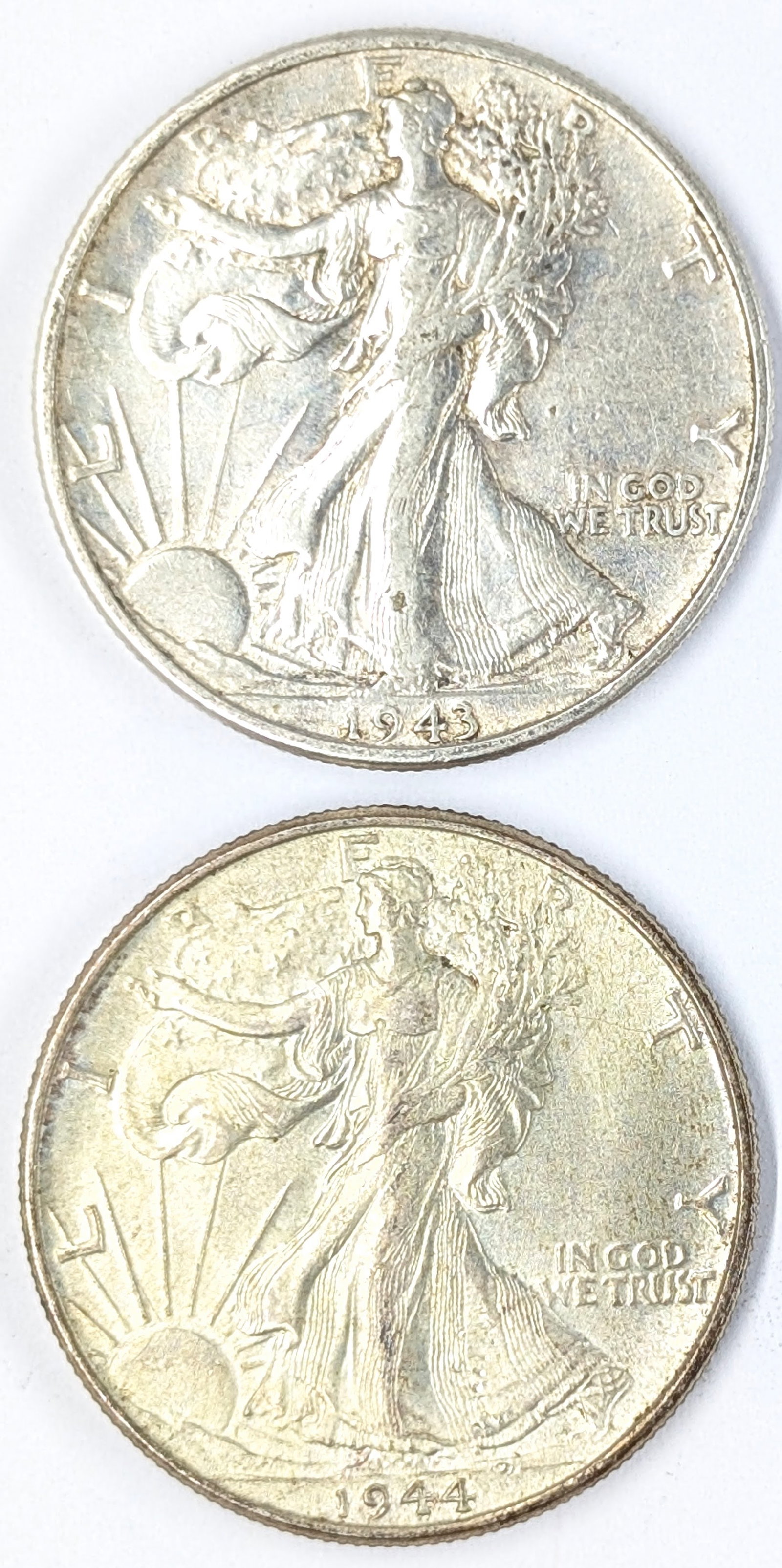 Lot of 2 Silver Walking Liberty Half Dollars - 1943, 1944: Silver