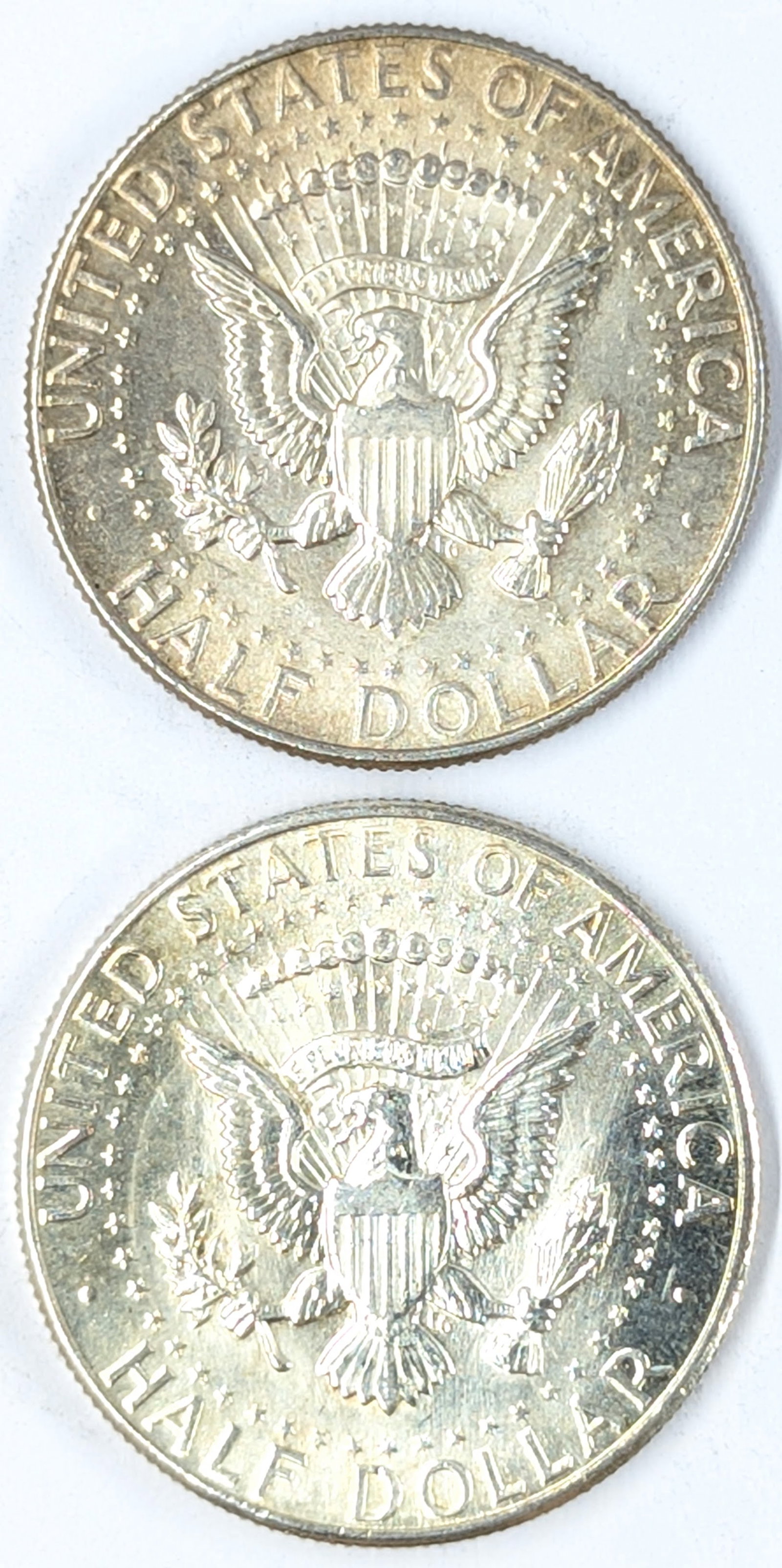 Lot of 2 Silver 1964 John F Kennedy Half Dollars - Both Toned - 2