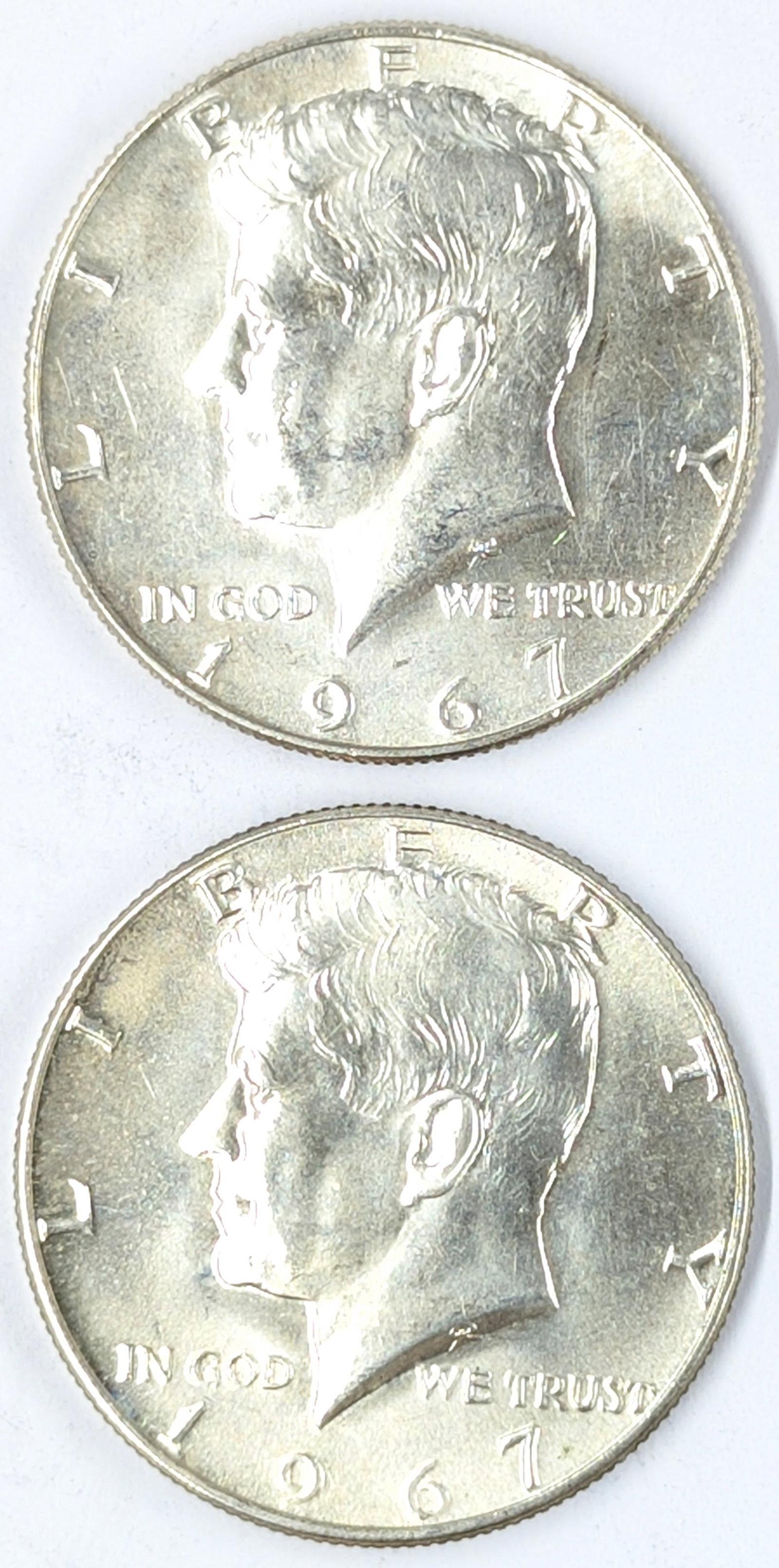 Lot of 2 Silver John F Kennedy Half Dollars - Both 1967 Uncirculated: 40% Silver