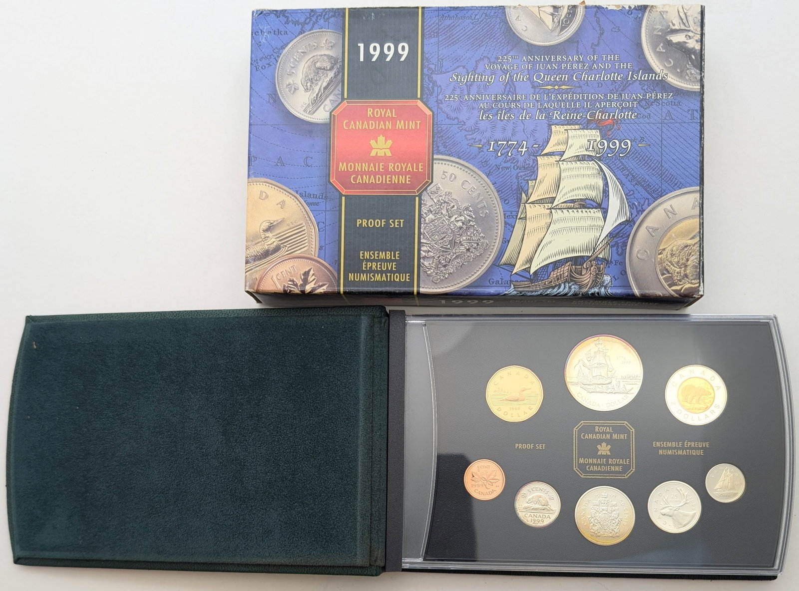 1999 Silver Royal Canadian Mint Proof Set w/ Silver Dollar, Half, Quarter, Dime & Nickel: Some Toned 92.5% Silver