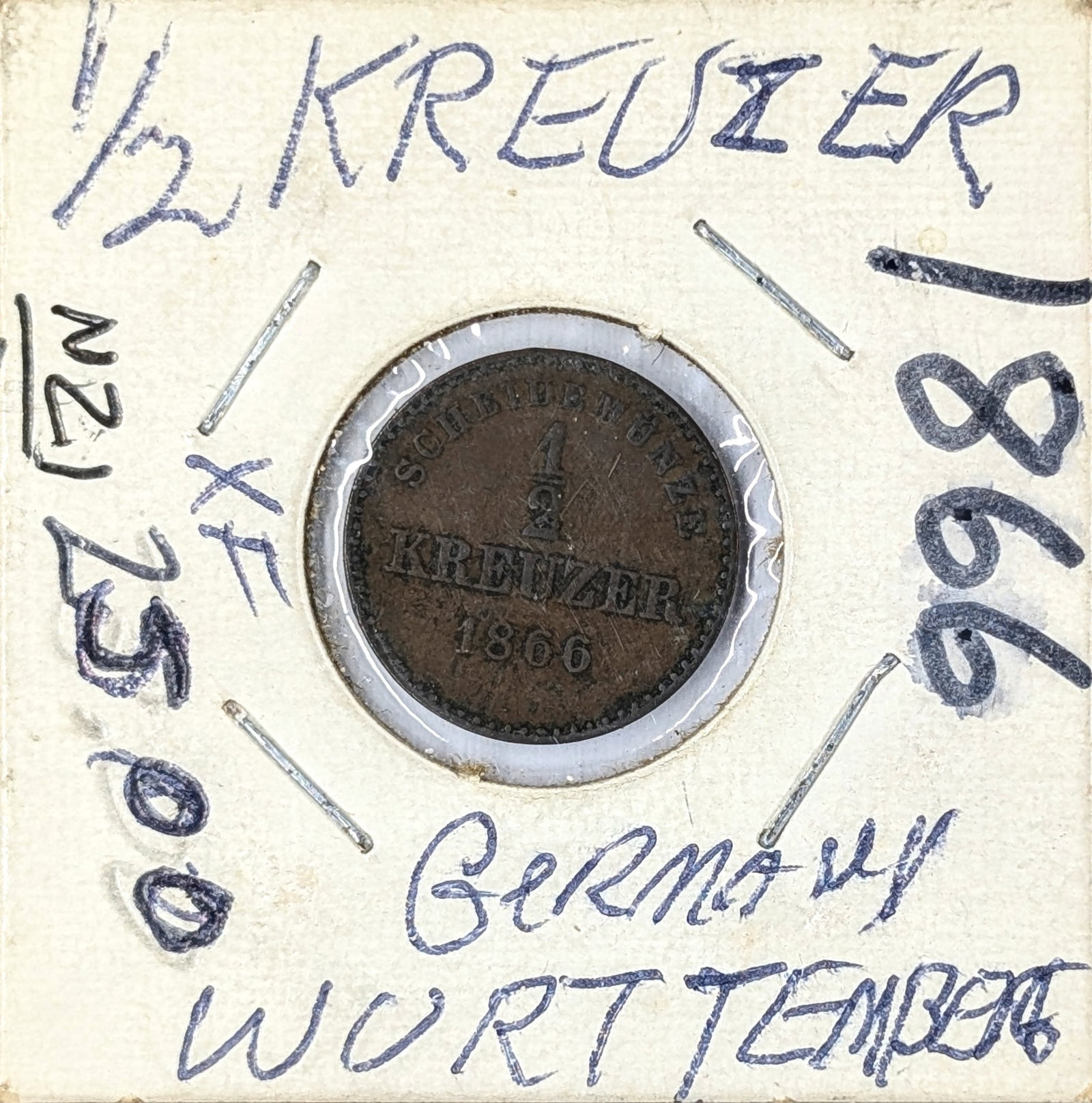 1866 Germany 1/2 Kreuzer - Kingdom of WÃ¼rttemberg: Coin