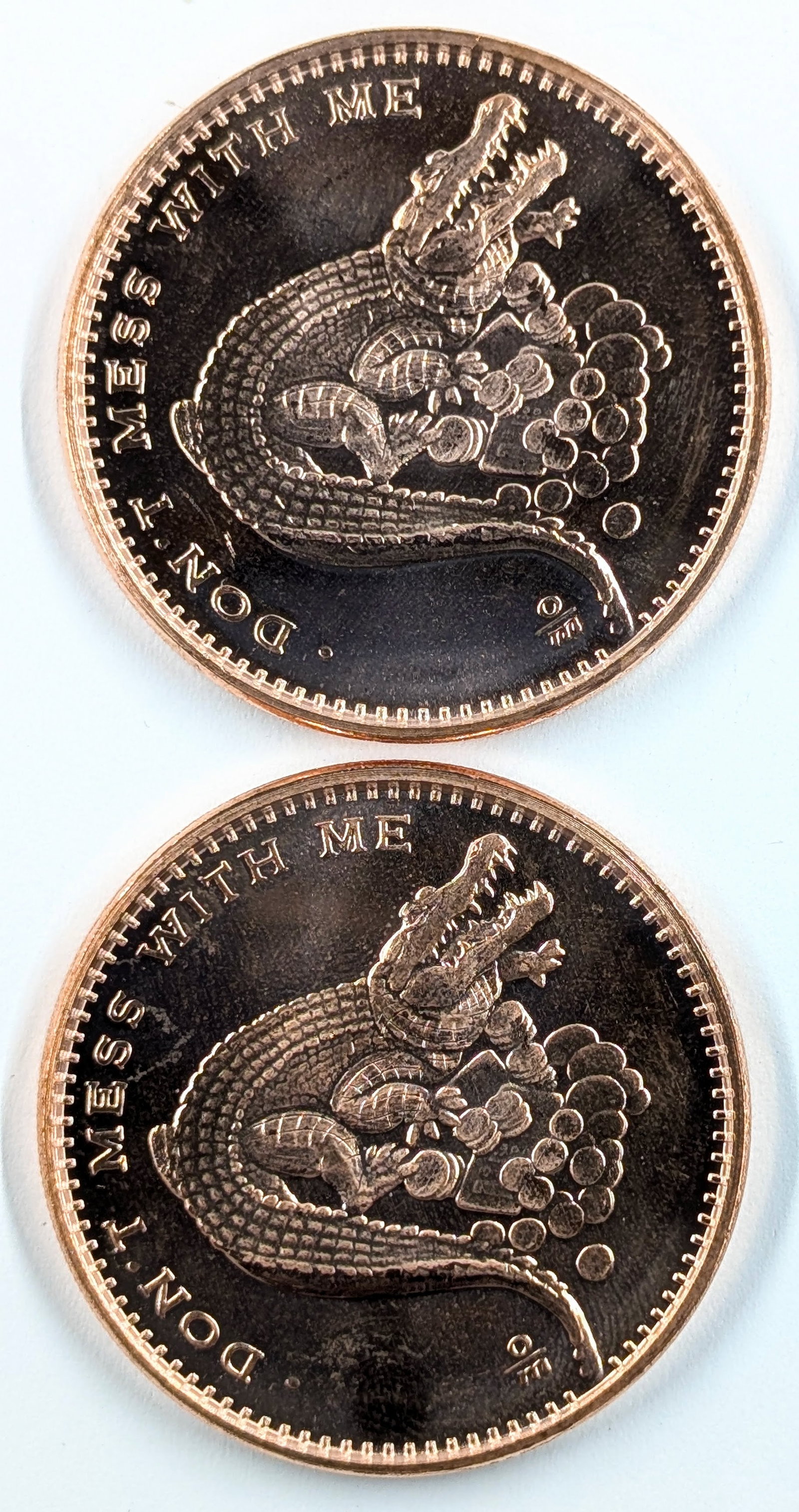 Lot of 2 - 1 Ounce (each) Fine .999 Copper Rounds - Don't Mess With Me: Copper