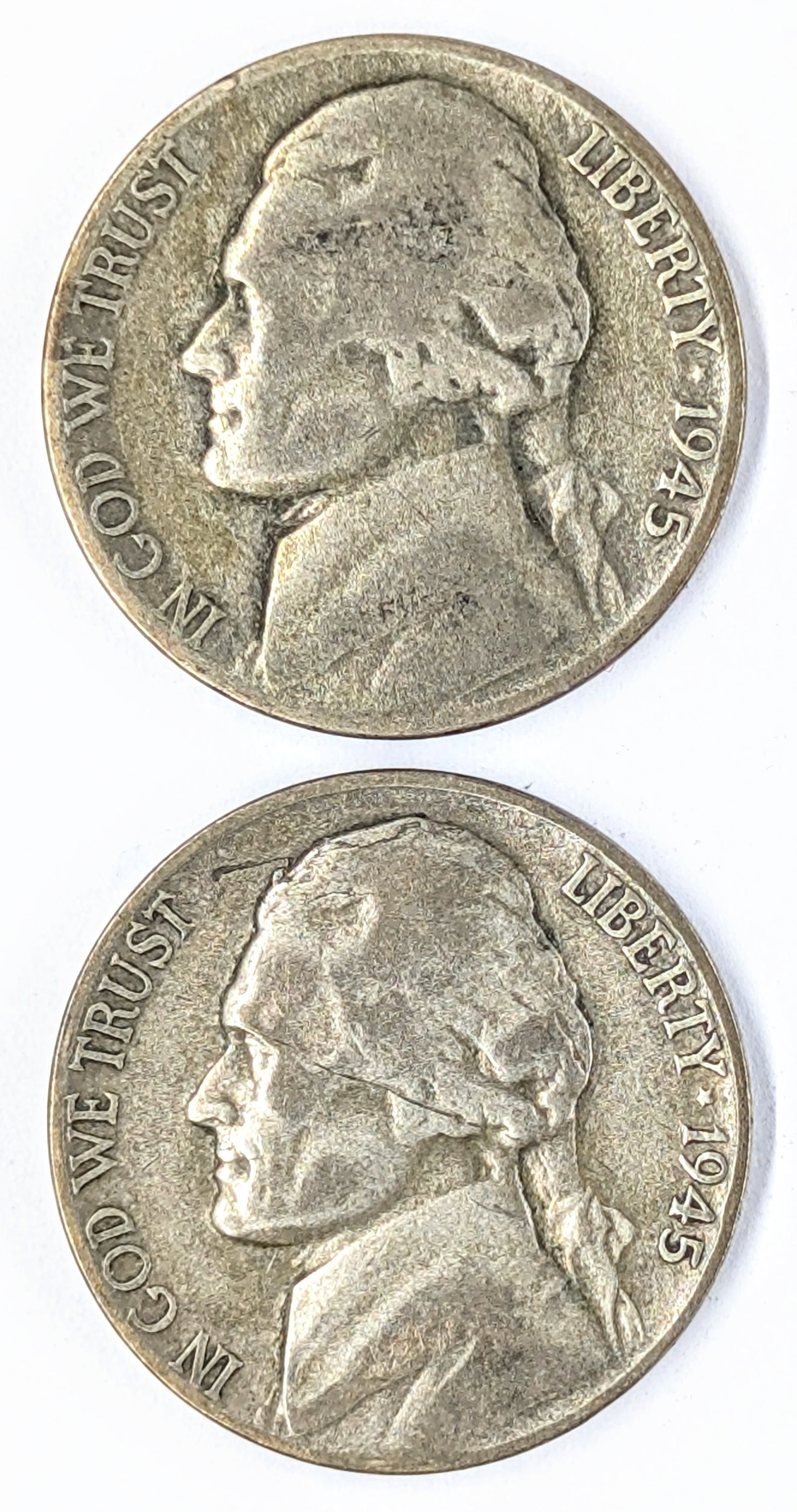 Lot of 2 Silver War Nickels - 1945 P/D: 35% Silver