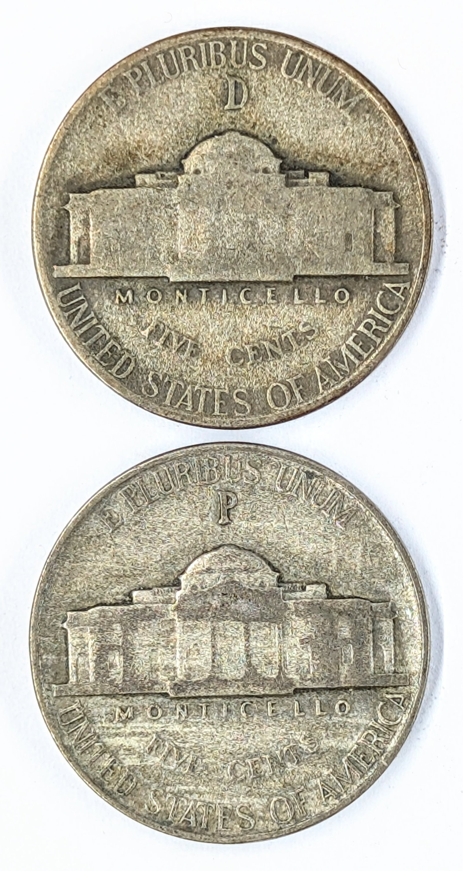 Lot of 2 Silver War Nickels - 1945 P/D - 2