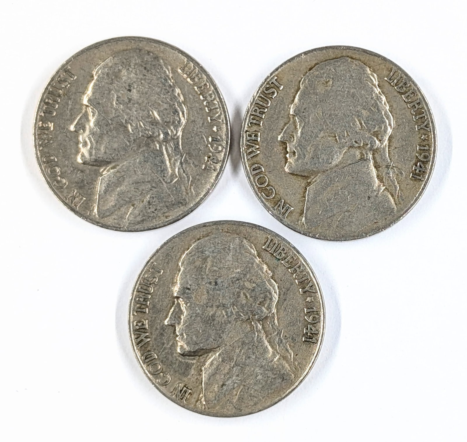 Lot of 3 Jefferson Nickels - 1941 P/D/S: Coin