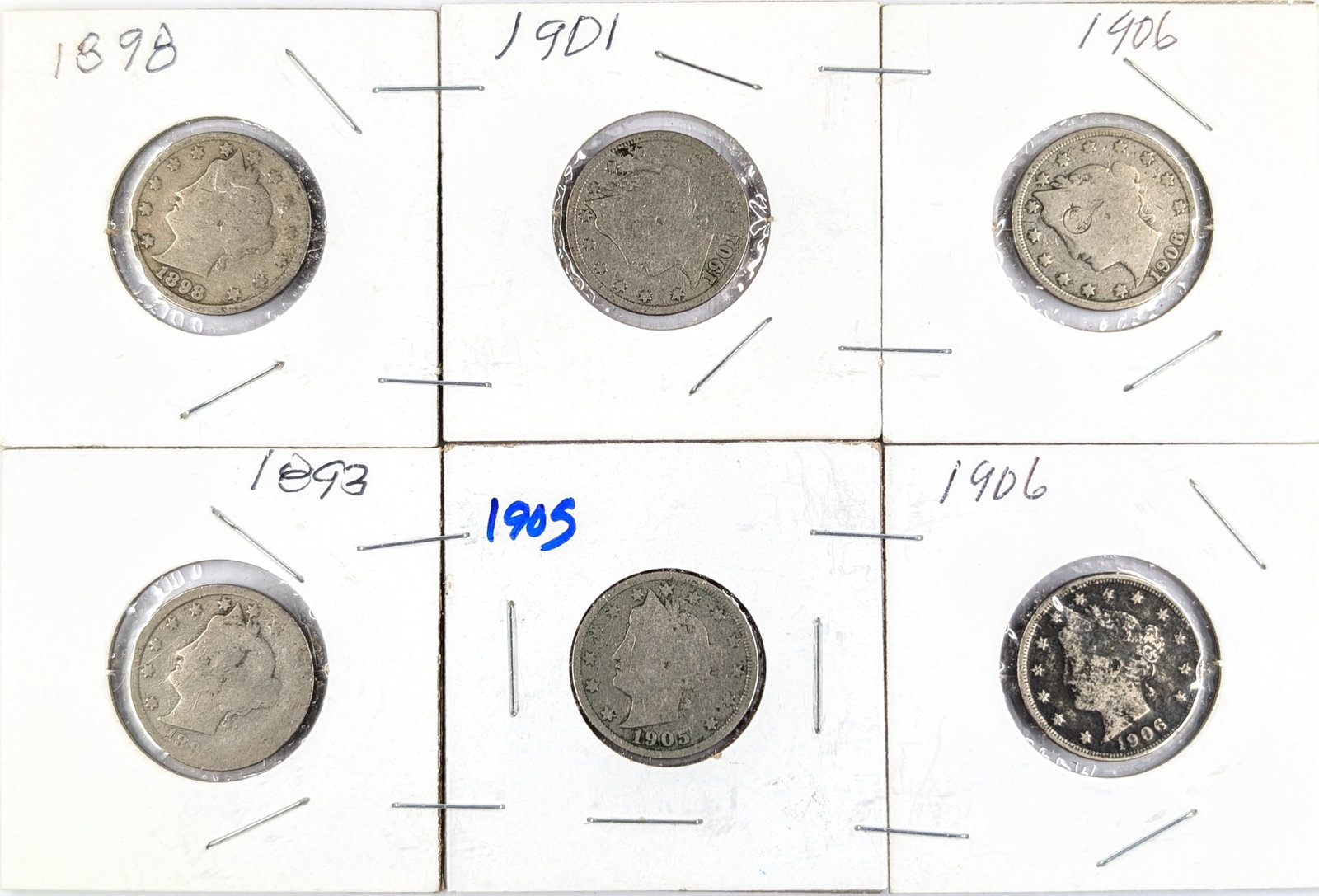 Lot of 6 Liberty V Nickels - 1898-1906: Coin