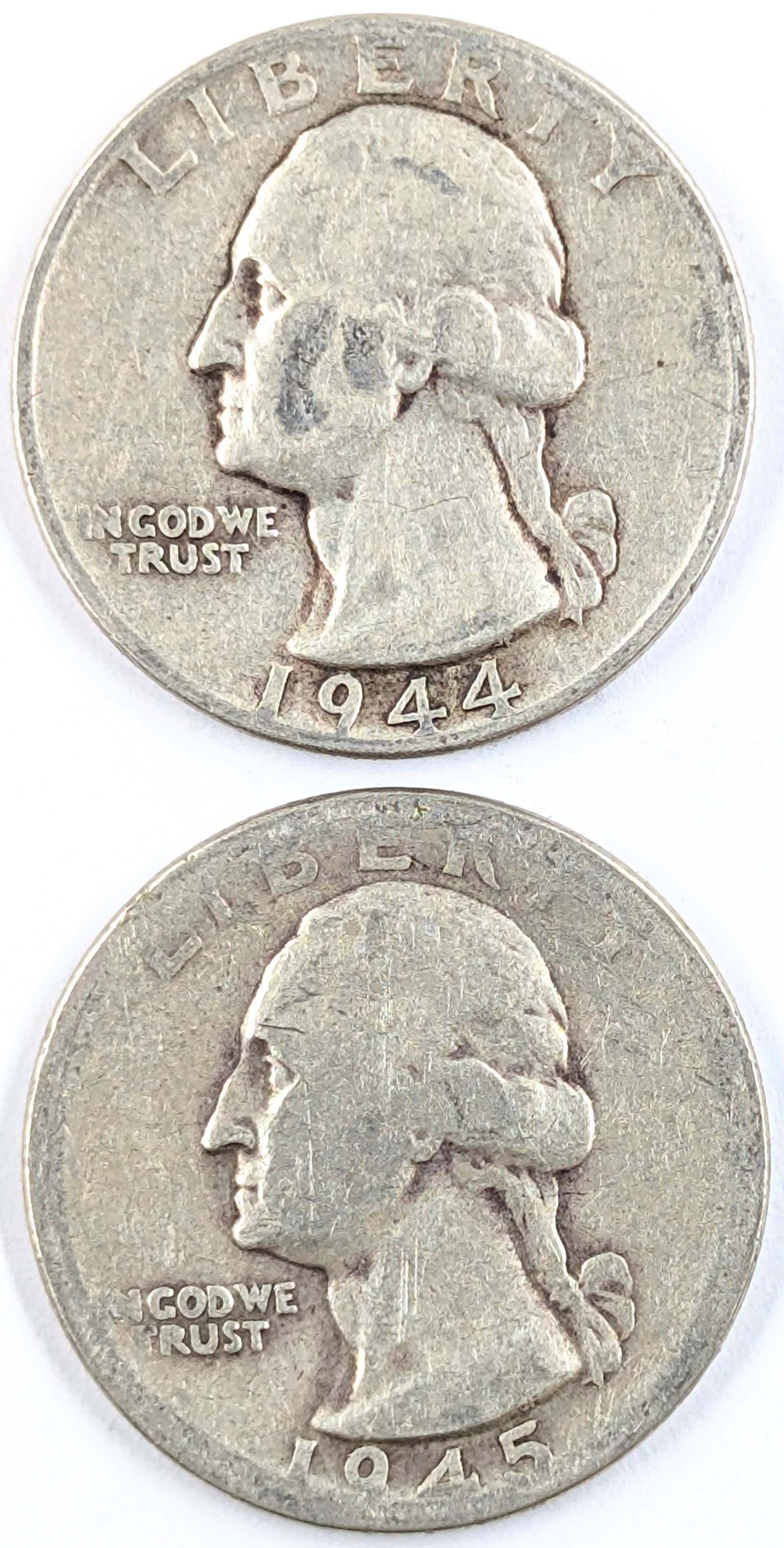 Lot of 2 Silver Washington Quarters - 1944, 1945 (1 of 2)