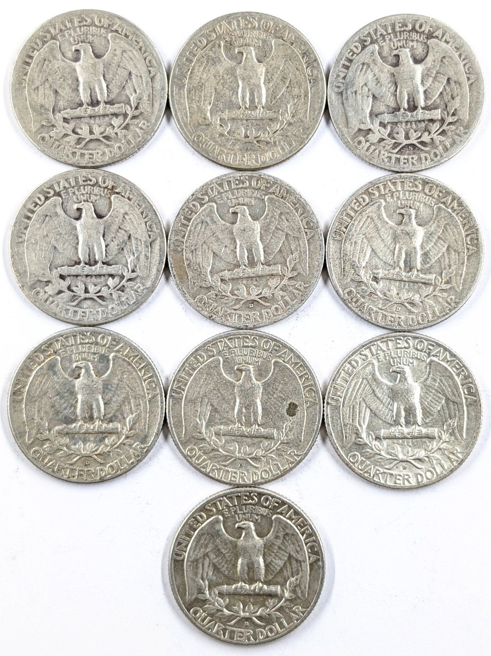 Lot of 10 Silver Washington Quarters - 1944-1964 - 2