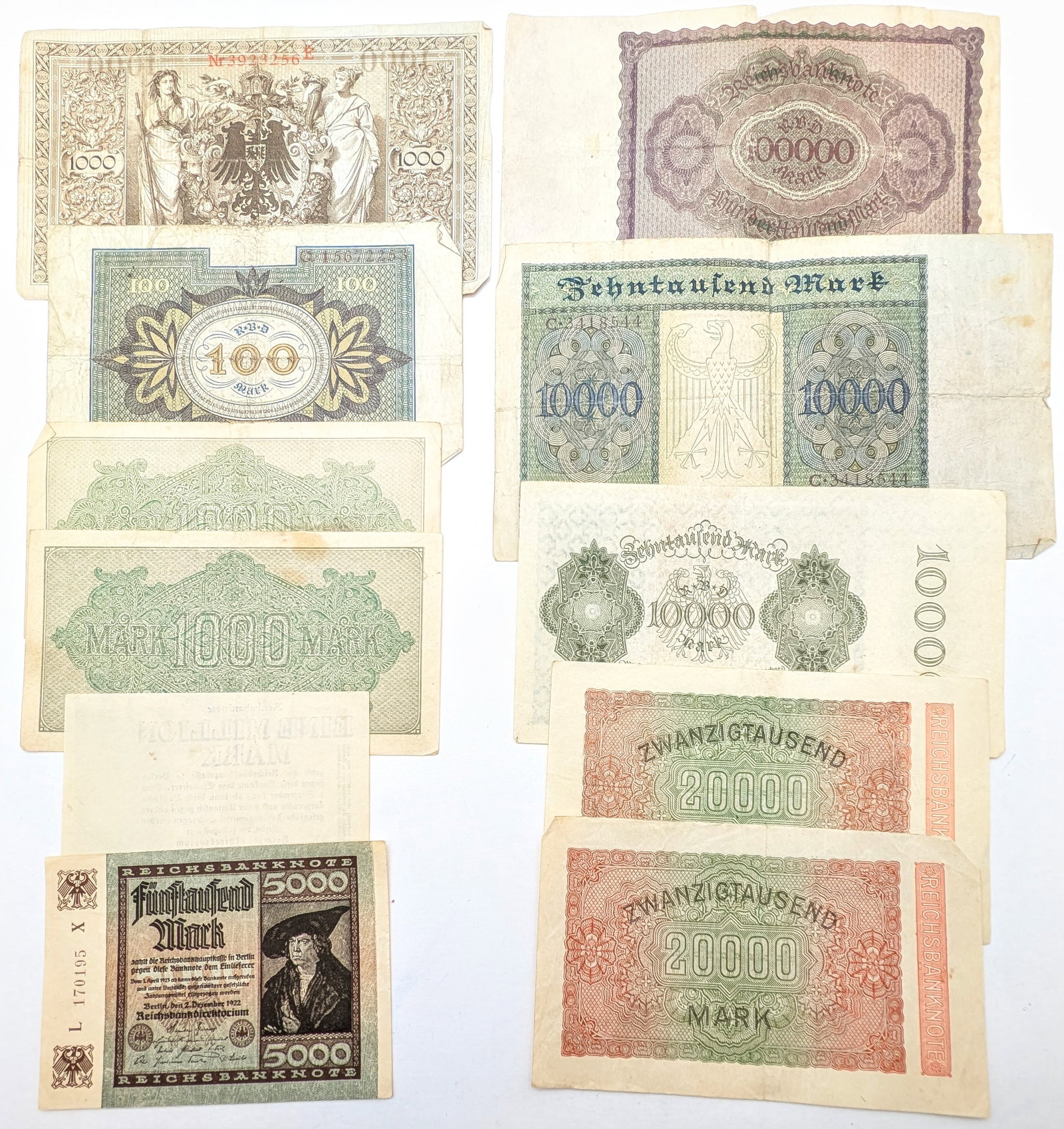 Large Lot of 12 German Banknotes - 2