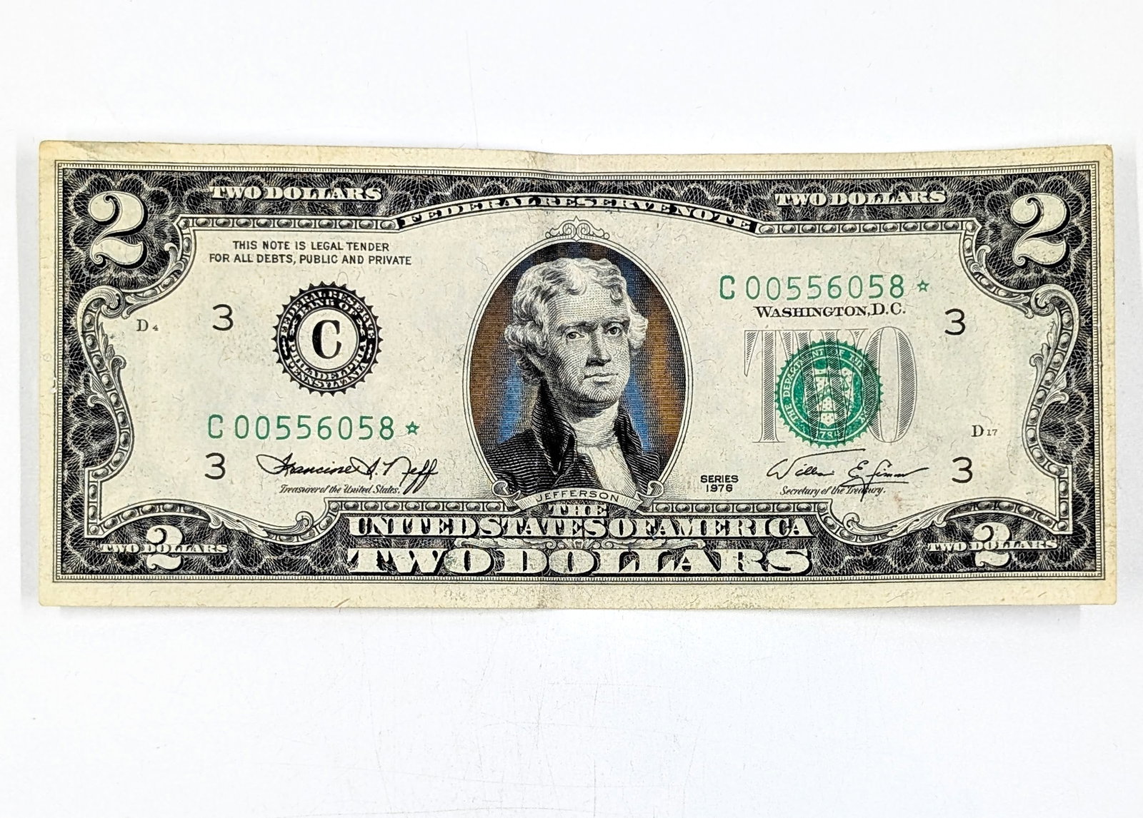 1976 $2 Star Note - Green Seal - Early Serial #00556058 (1 of 2)