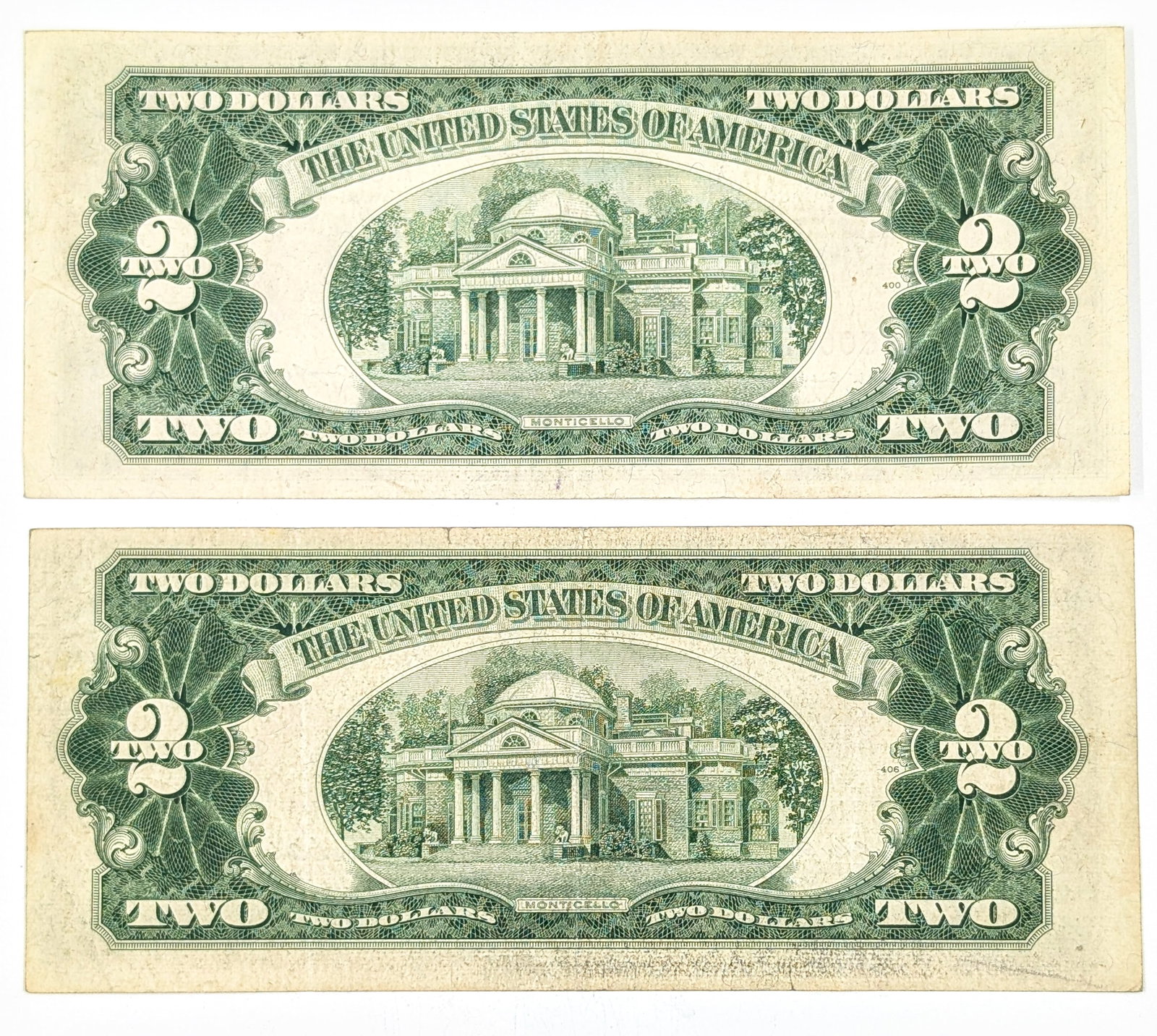 Lot of 2 - 1953 A/B $2 Notes - Red Seals - Triple Serial #69600021 - 2