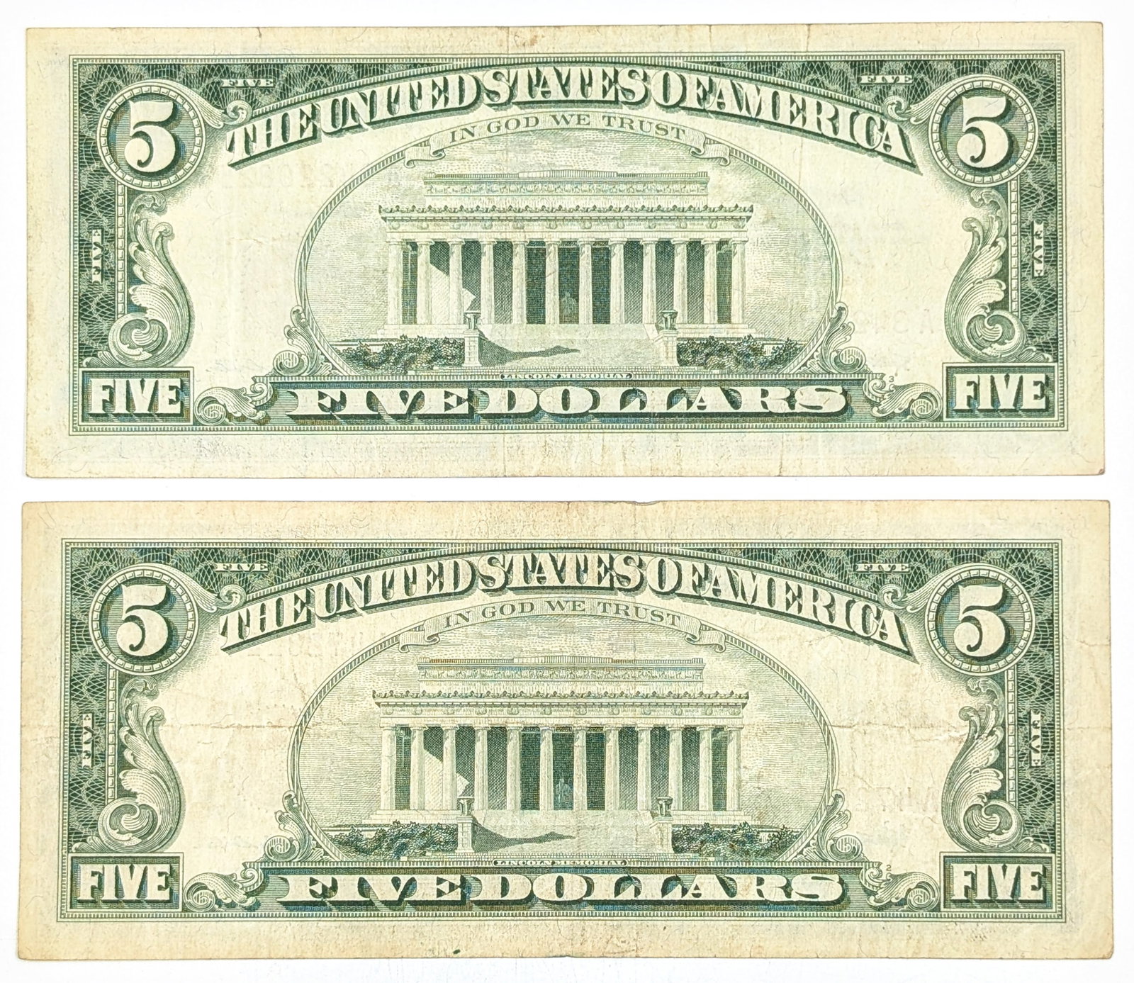 Lot of 2 - 1963 $5 Notes - Red Seals - 2