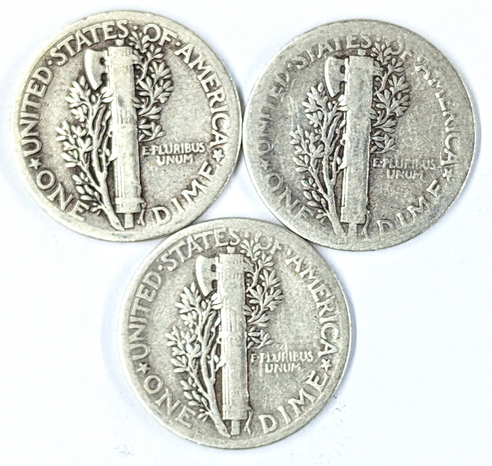 Lot of 3 Silver Mercury Dimes - All 1937 - 2