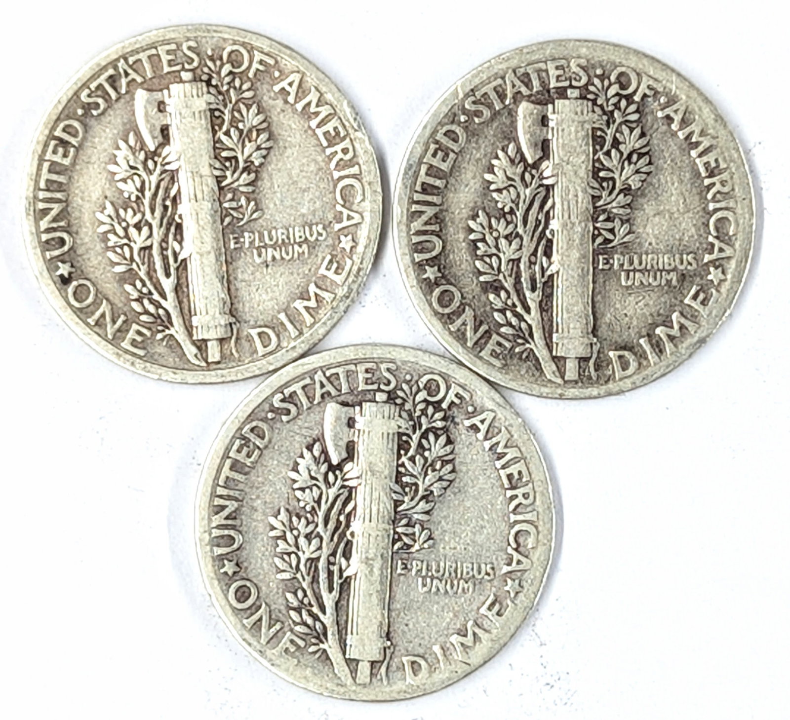 Lot of 3 Silver Mercury Dimes - All 1936 - 2