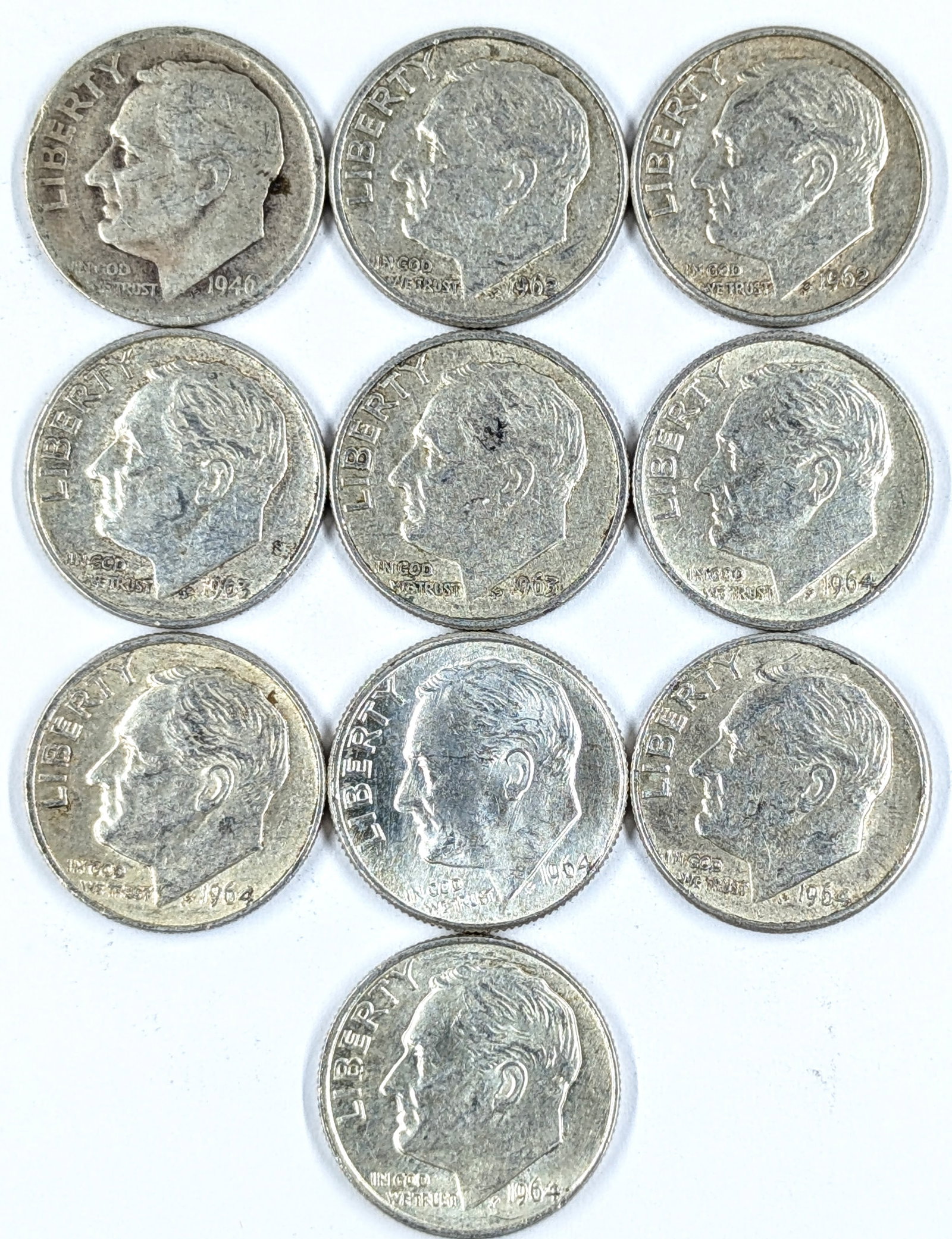 Lot of 10 Silver Roosevelt Dimes - 1946-1964: Silver