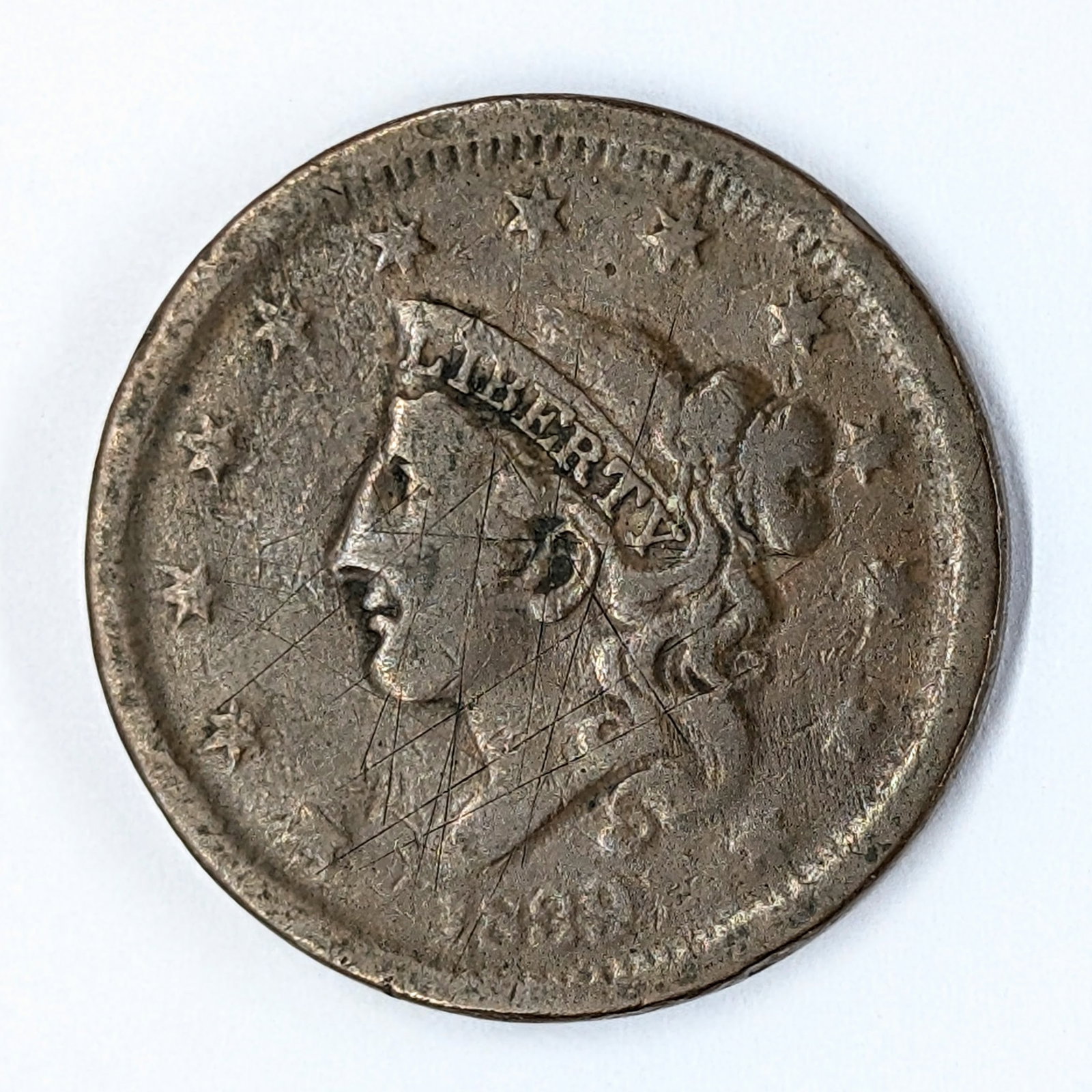 1839 Large Cent: Coin has scratches on reverse