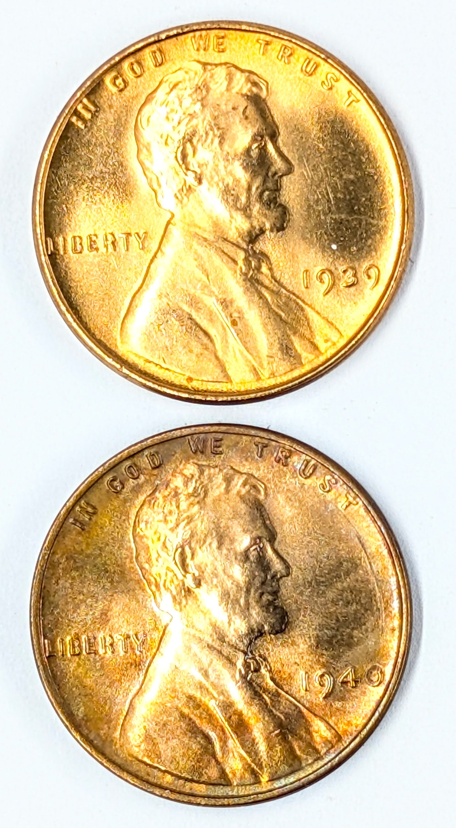 Lot of 2 Uncirculated Wheat Cents - 1939, 1940: Coin