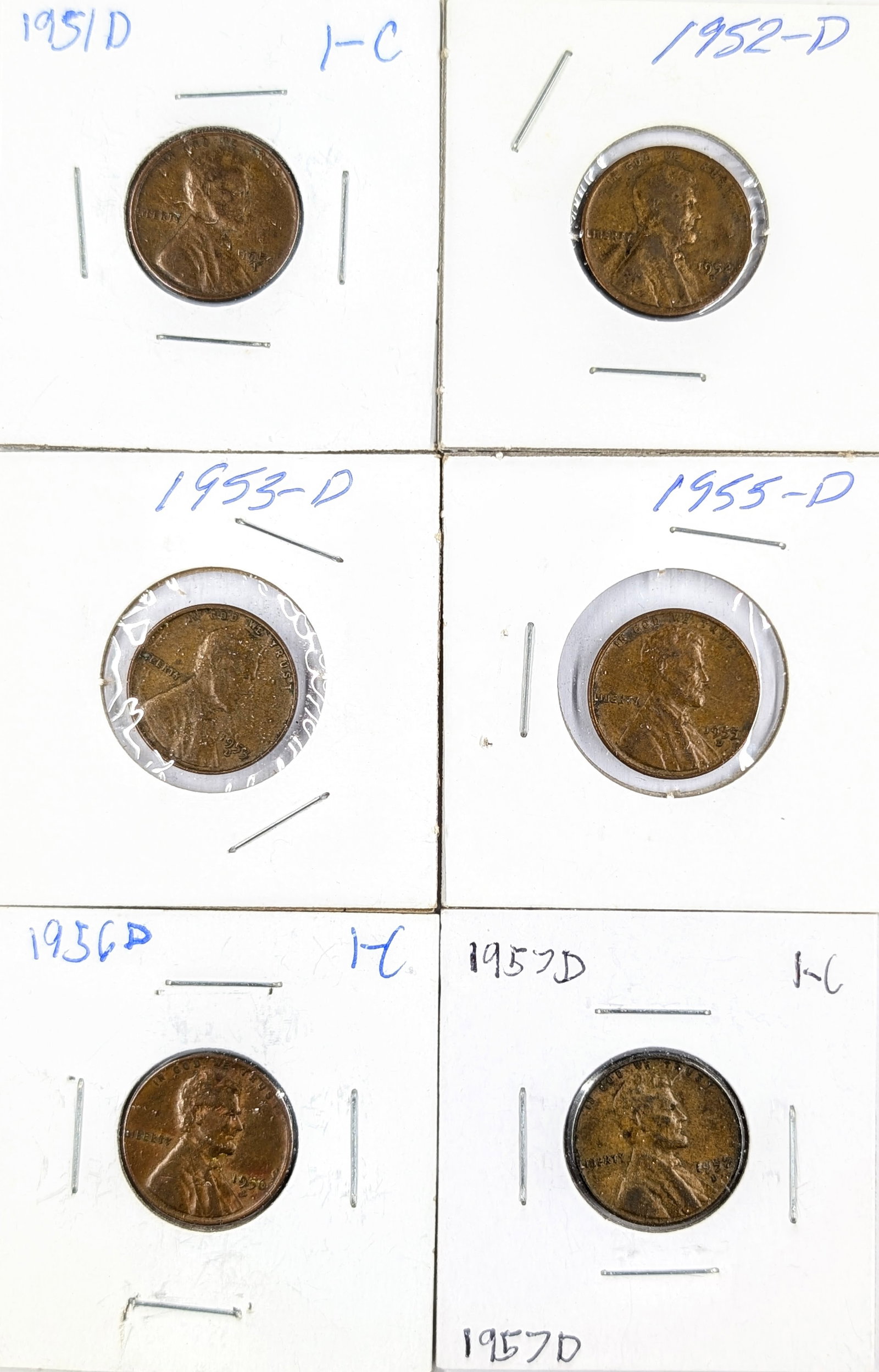 Lot of 6 Wheat Cents - 1951-1957: Coin