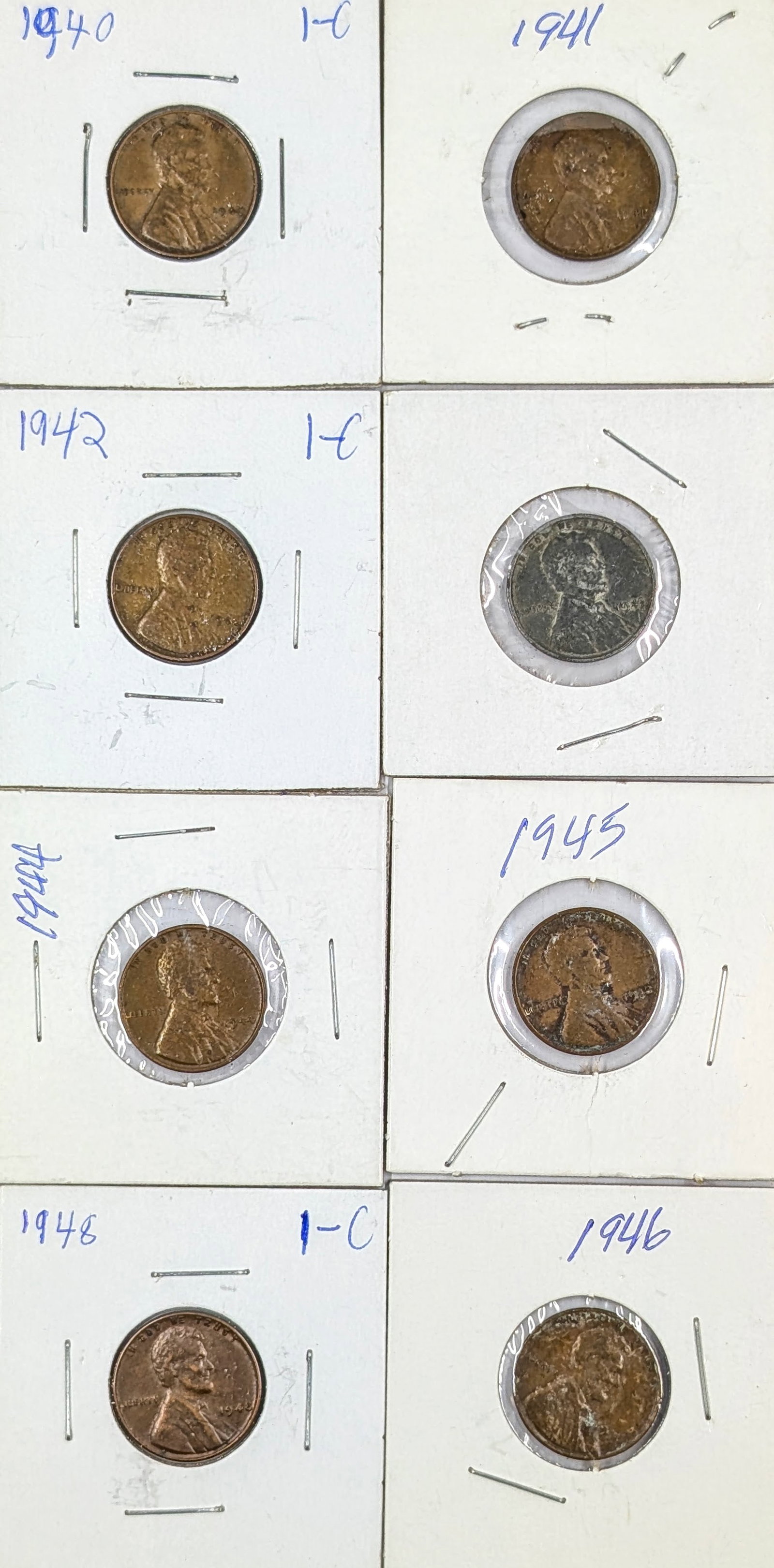 Lot of 8 Wheat Cents - 1940-1946: Coin