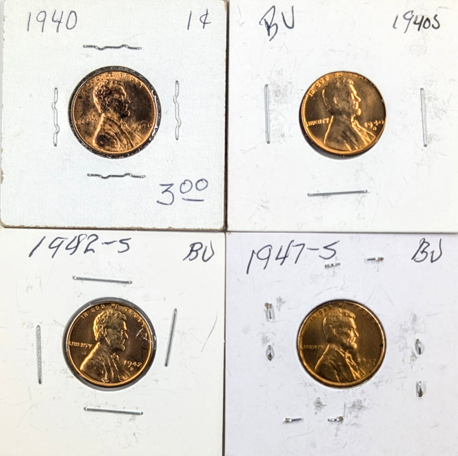 Lot of 4 Uncirculated Wheat Cents - 1940-1947: Coin