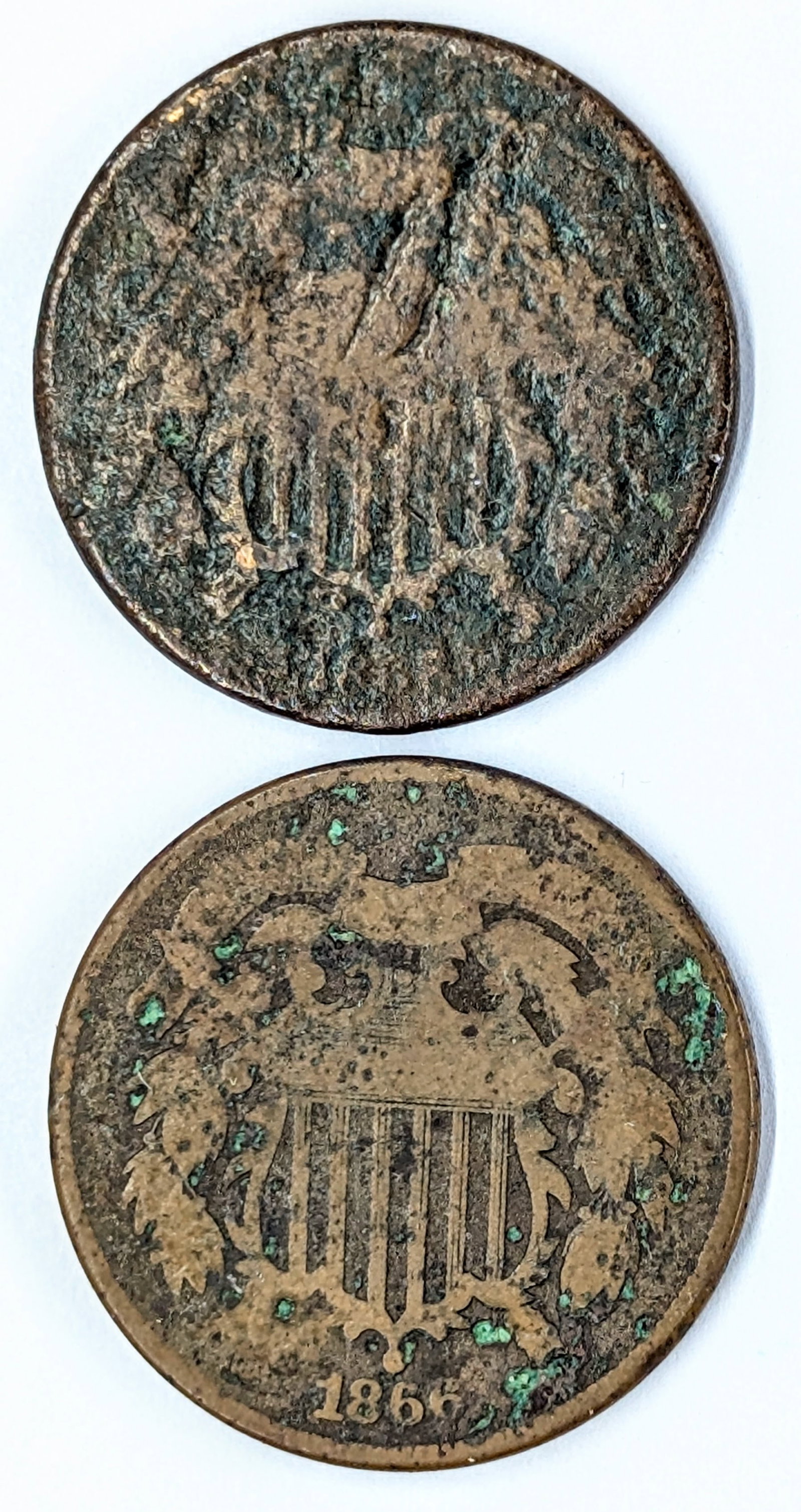 Lot of 2 Two Cent Pieces - 1866, 1868: Coin