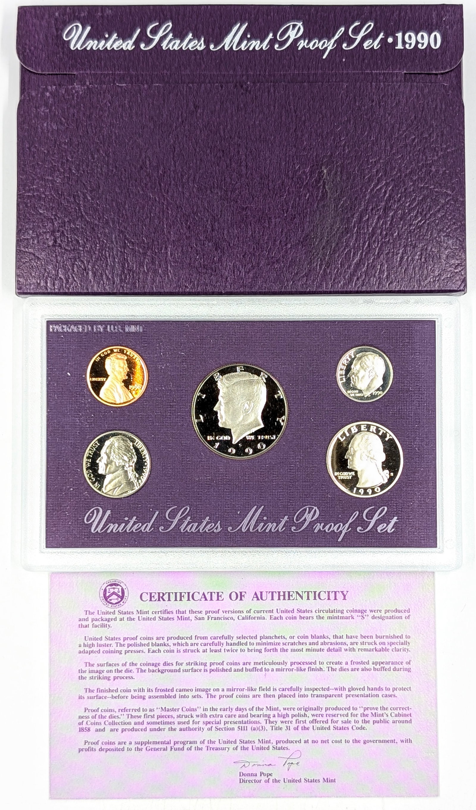 1990 US Mint Proof Set w/ COA: Coin