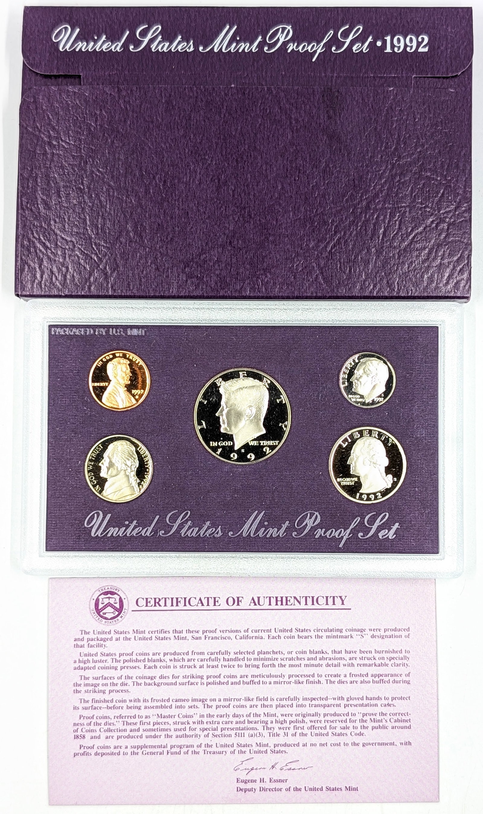 1992 US Mint Proof Set w/ COA: Coin