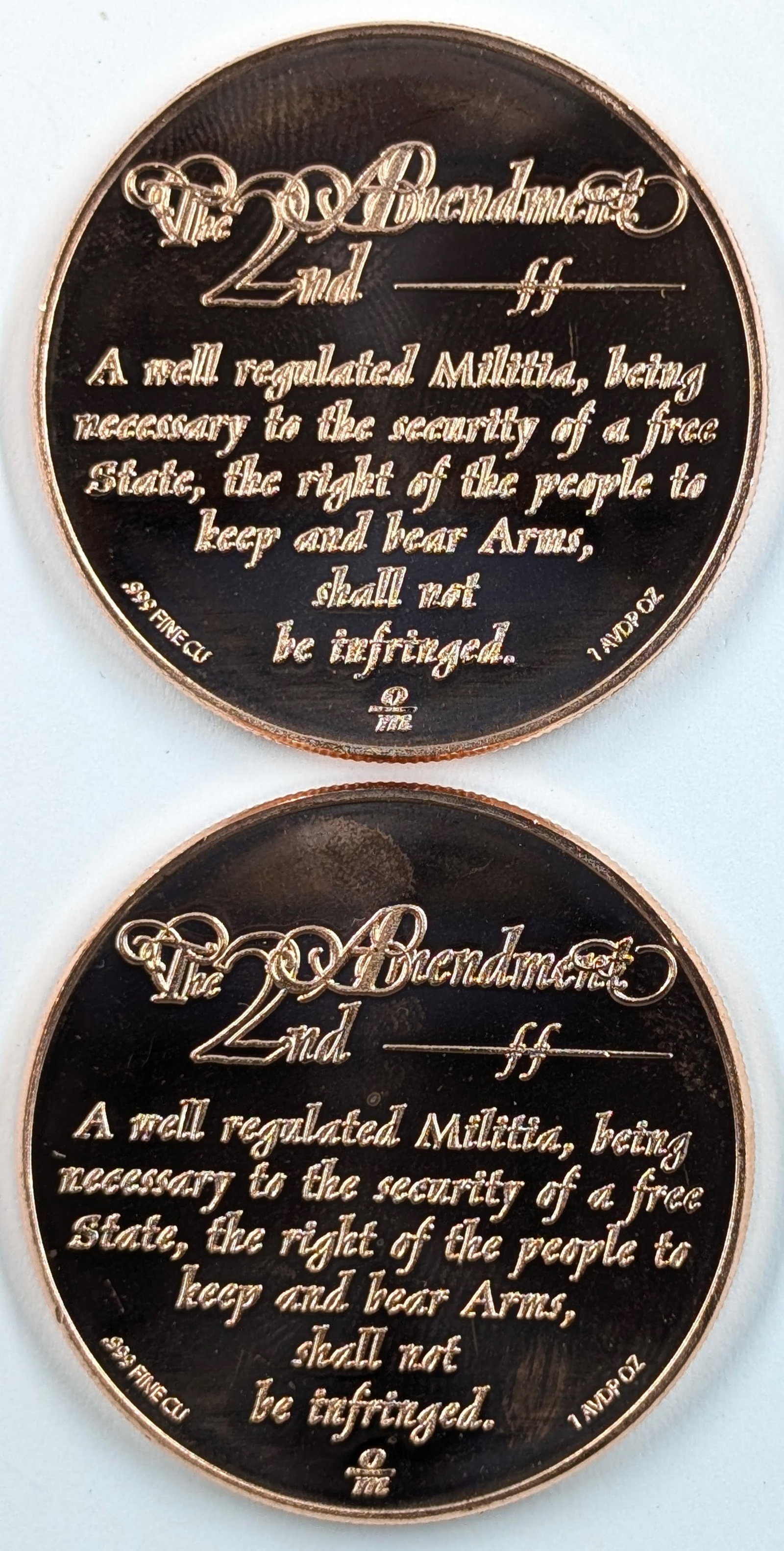 Lot of 2 - 1 Ounce (each) Fine .999 Copper Rounds - We the People - 2