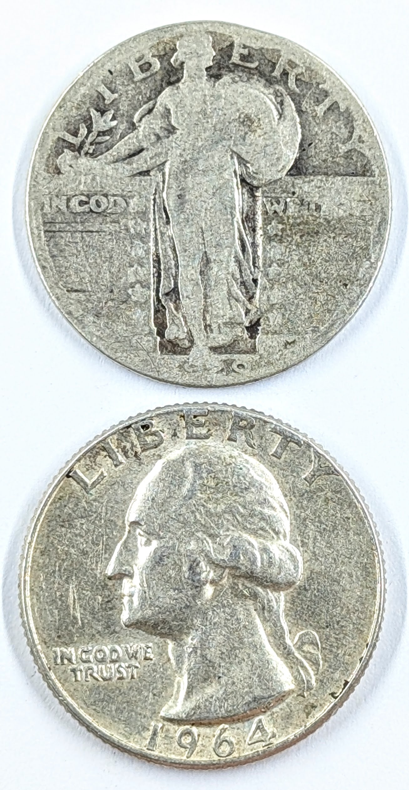 Lot of 2 Silver Quarters- 1929 Standing, 1964 Washington: Silver